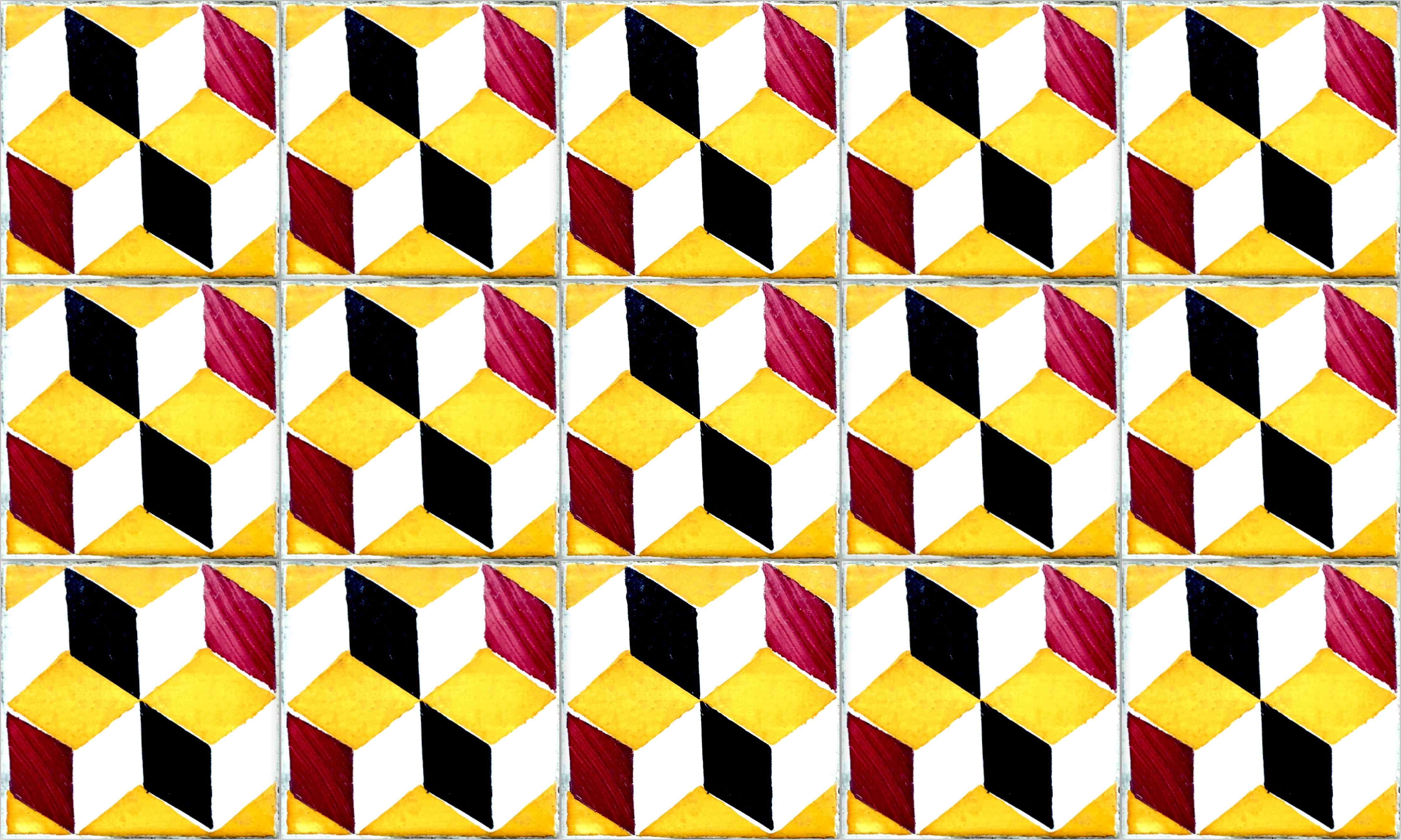 Wandverkleidung Bad-Geometrische Muster in Gelb, Schwarz und Rot