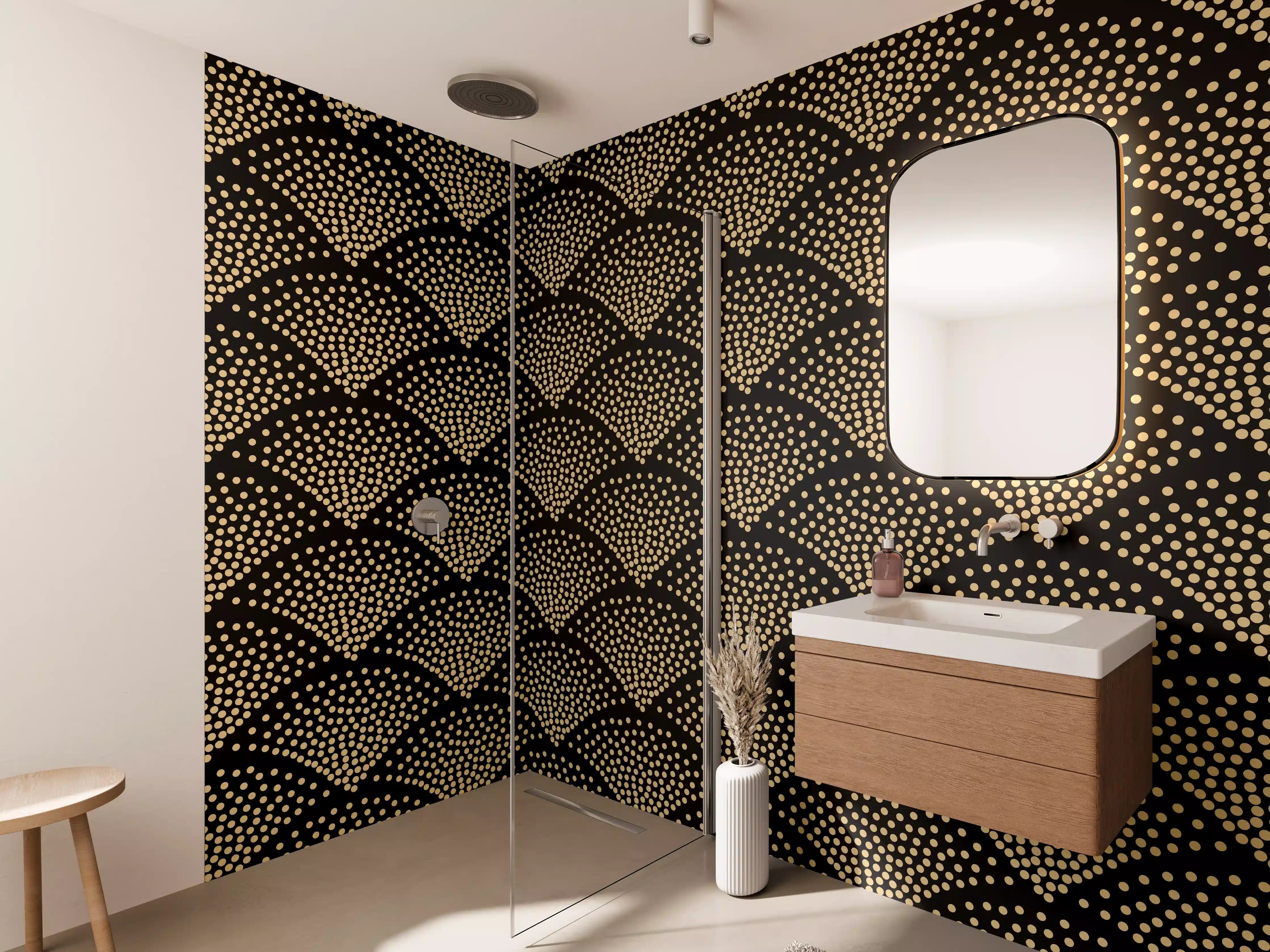 Wandverkleidung Bad - Geometrische Schwarz-Gold-Musterung