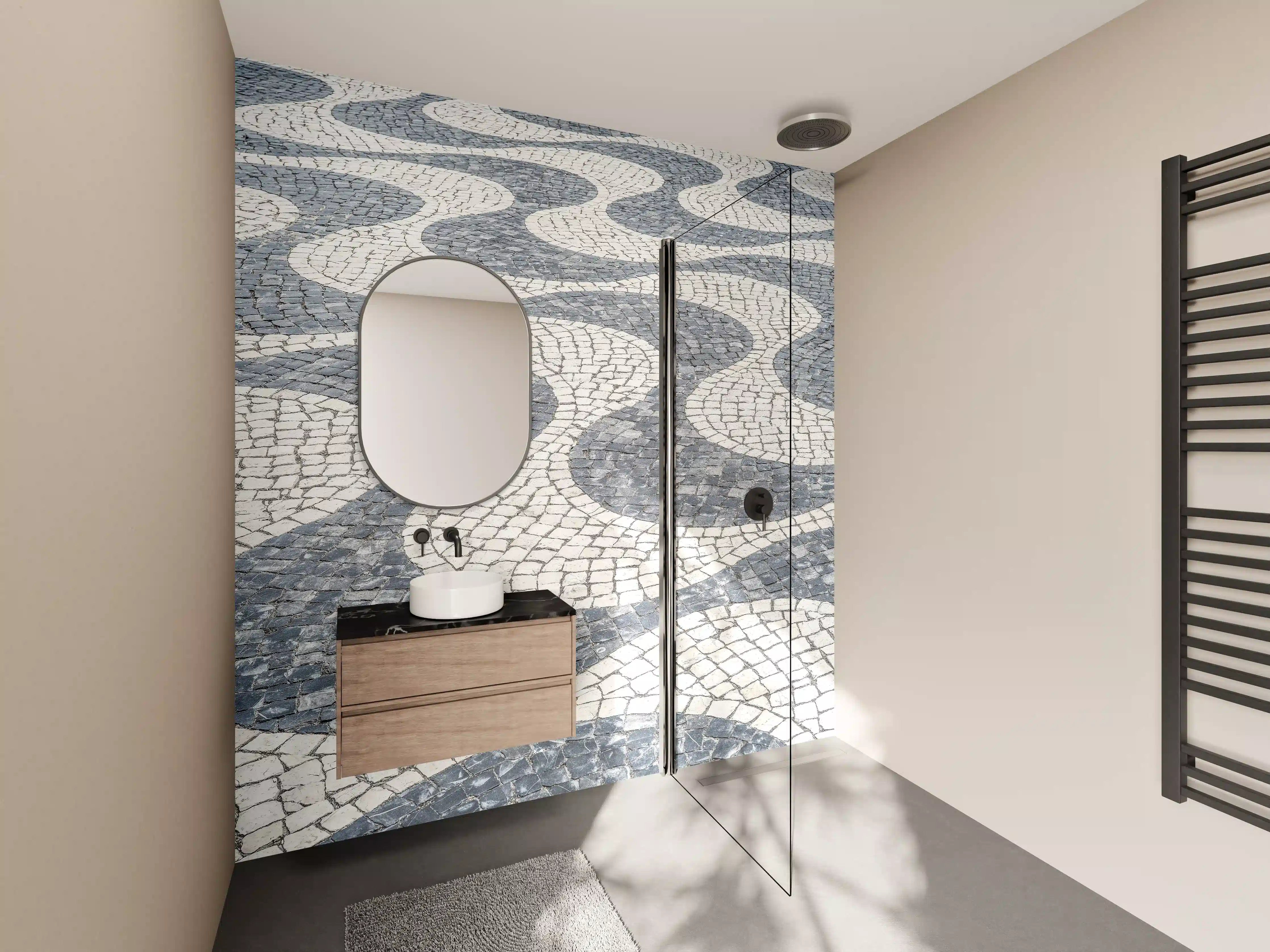 Wandverkleidung Bad - Geometrische Weiß-Schwarz-Mosaik