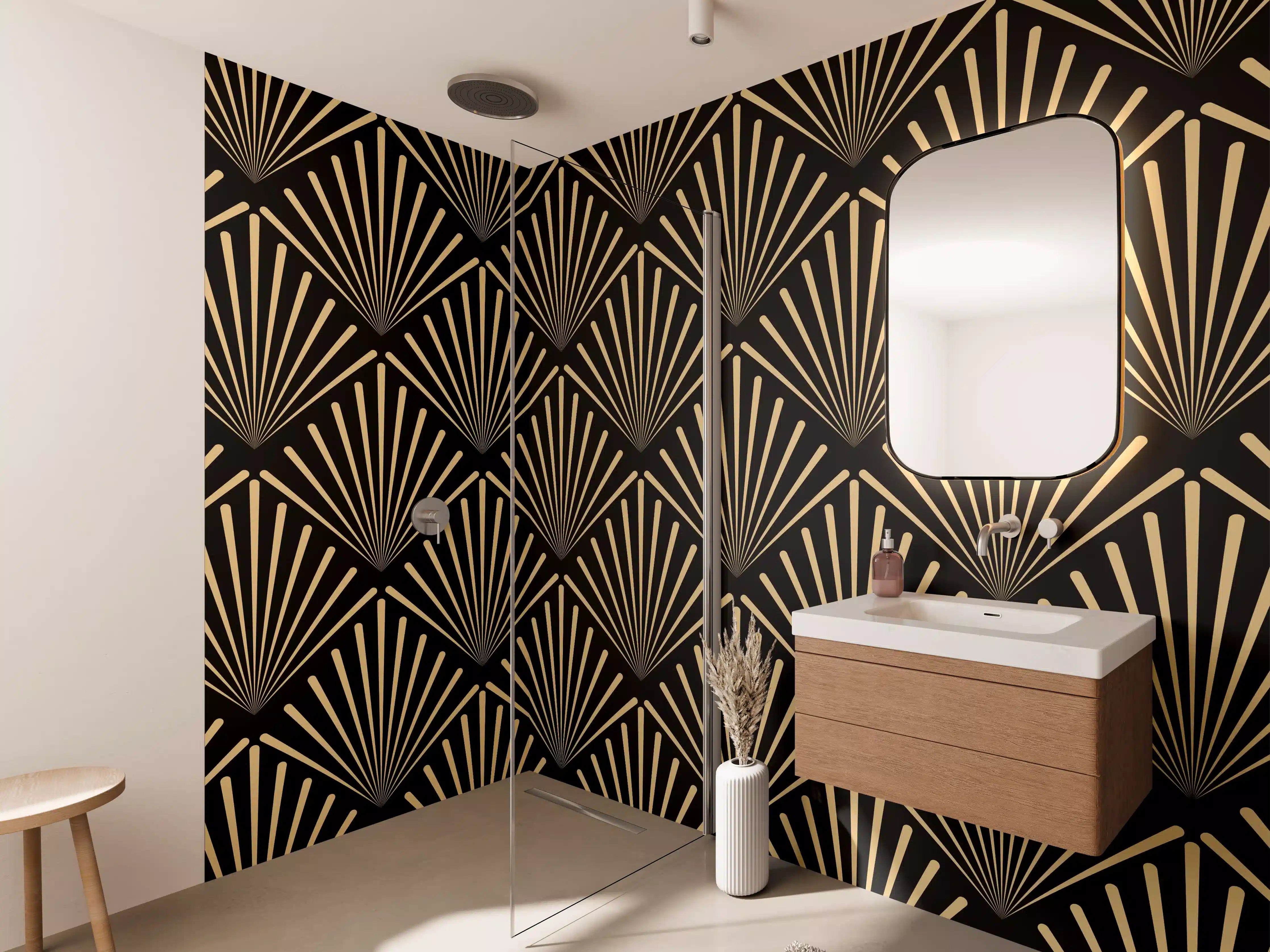 Wandverkleidung Bad - Geometrisches Goldmuster