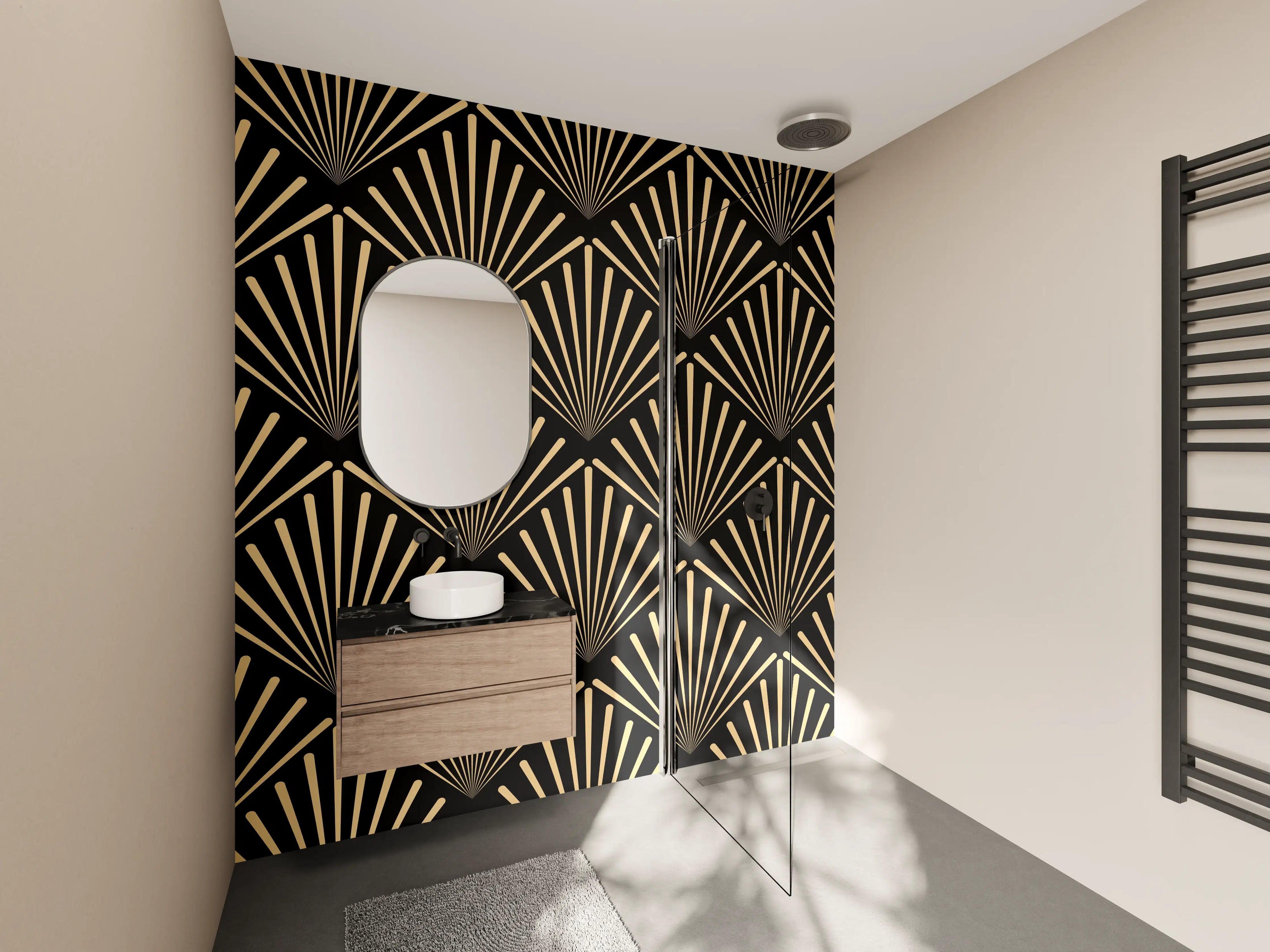 Wandverkleidung Bad - Geometrisches Goldmuster