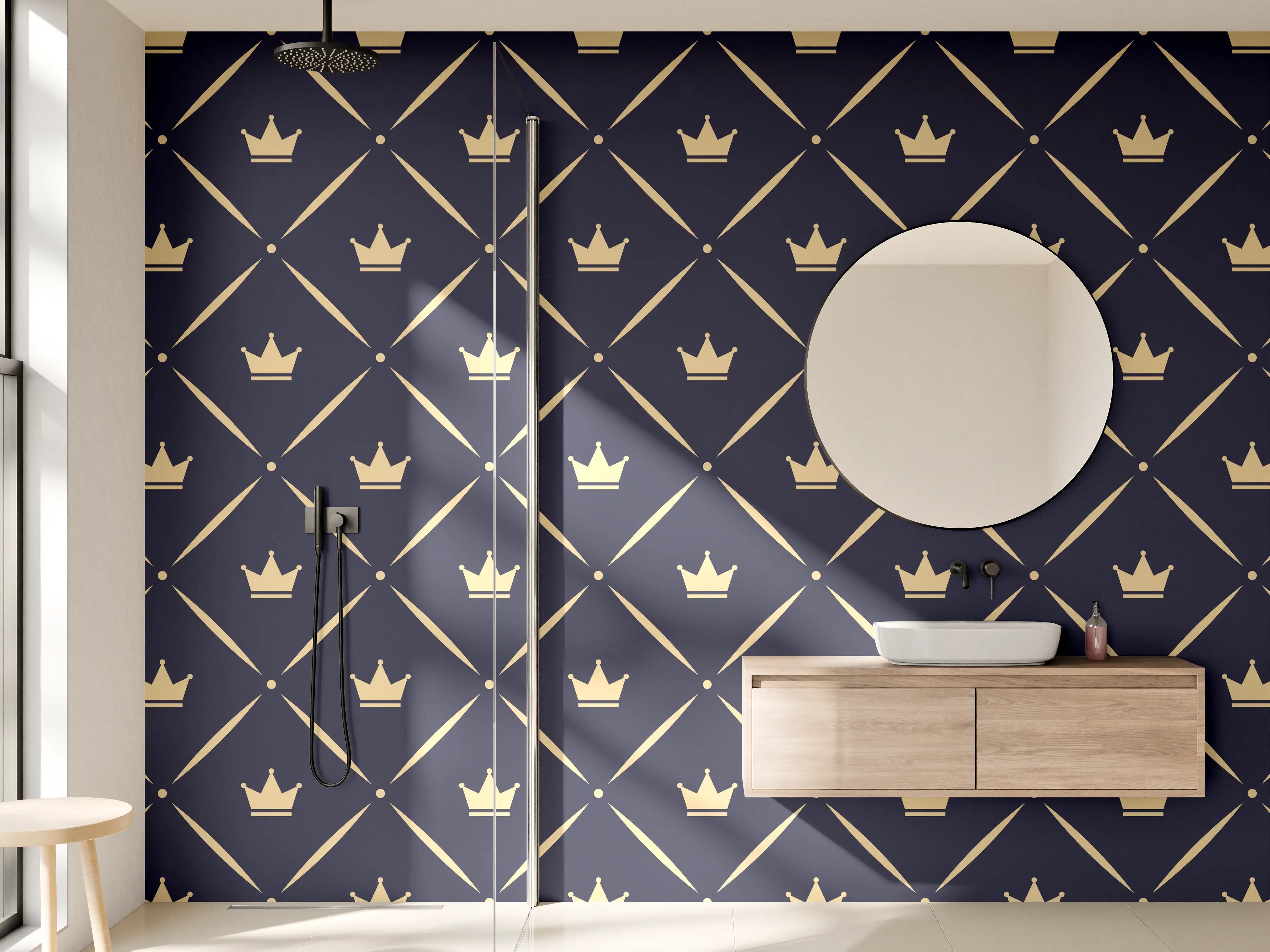 Wandverkleidung Bad - Geometrisches Muster Dunkelblau Gold