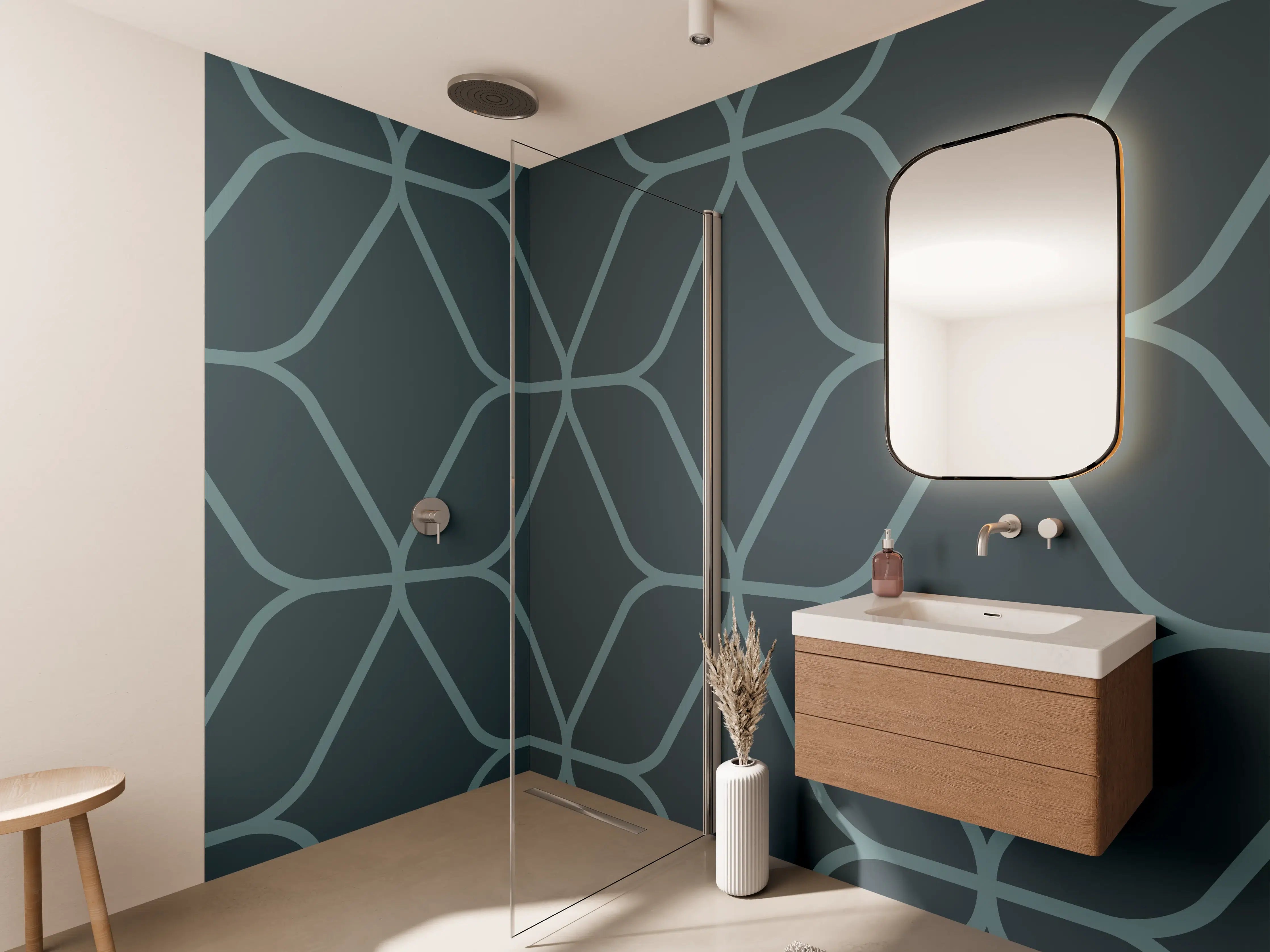 Wandverkleidung Bad - Geometrisches Muster in Blau