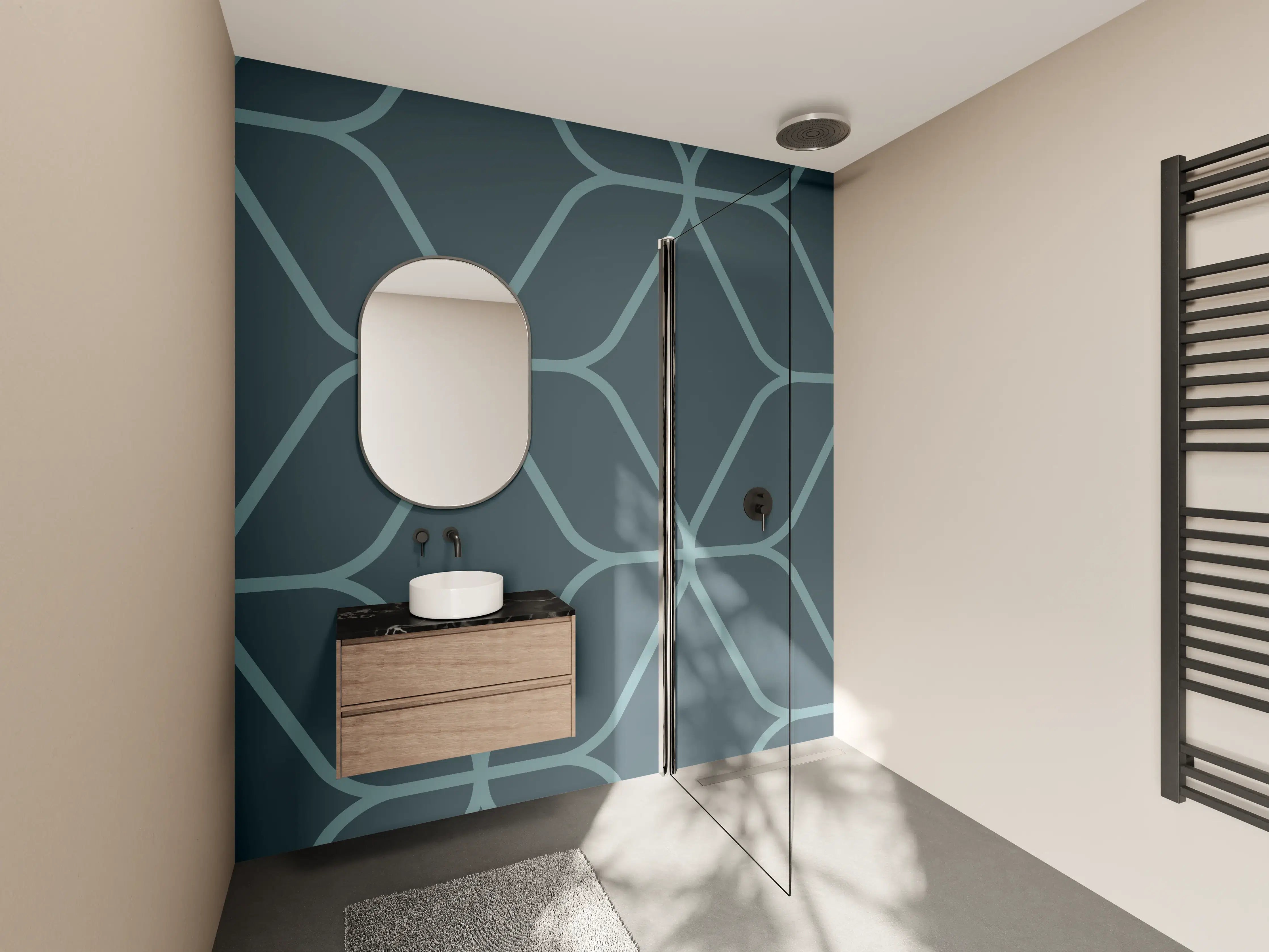 Wandverkleidung Bad - Geometrisches Muster in Blau