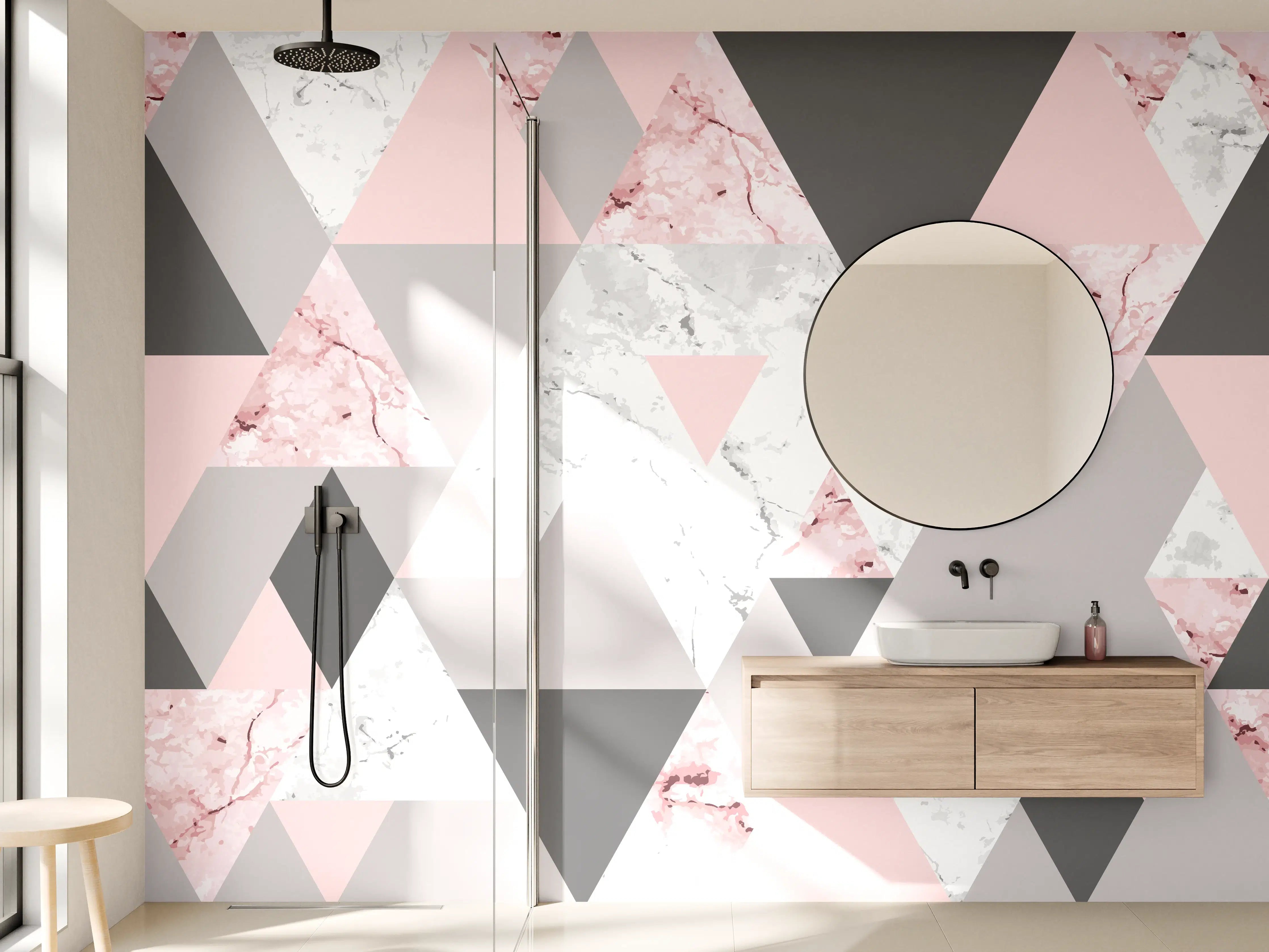 Wandverkleidung Bad - Geometrisches Rosa-Grau-Muster