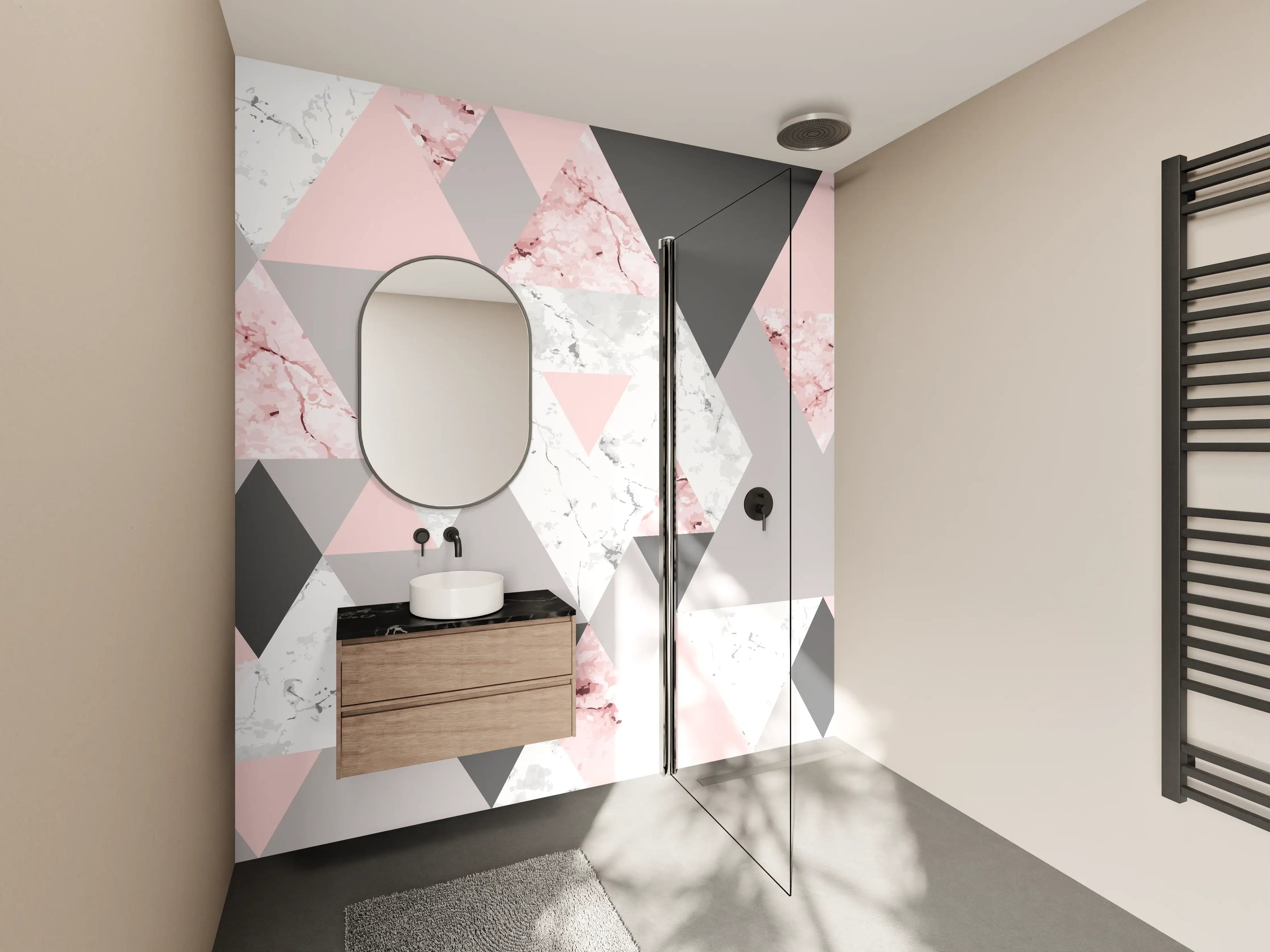 Wandverkleidung Bad - Geometrisches Rosa-Grau-Muster