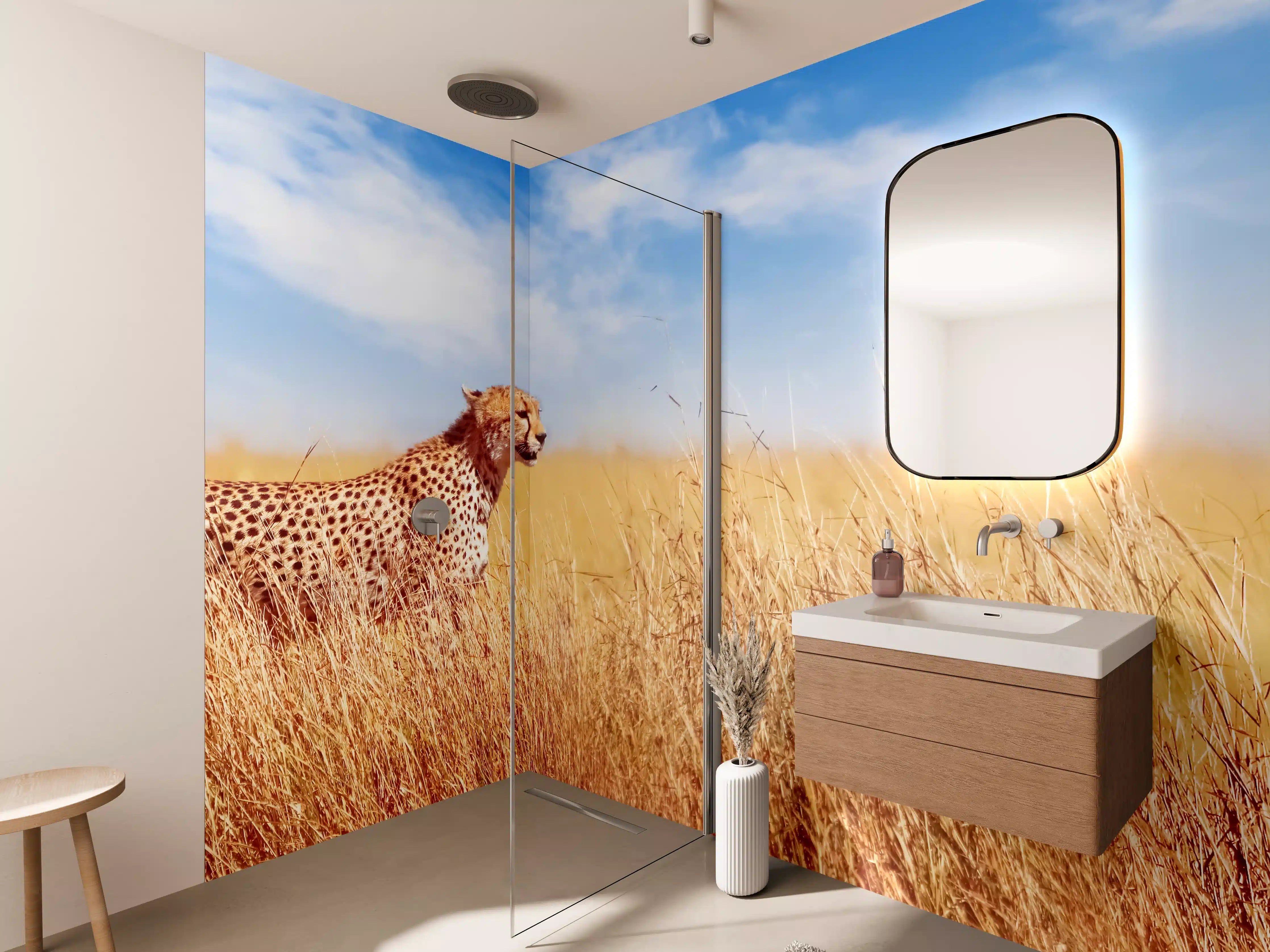 Wandverkleidung Bad - Gepard in der afrikanischen Savanne