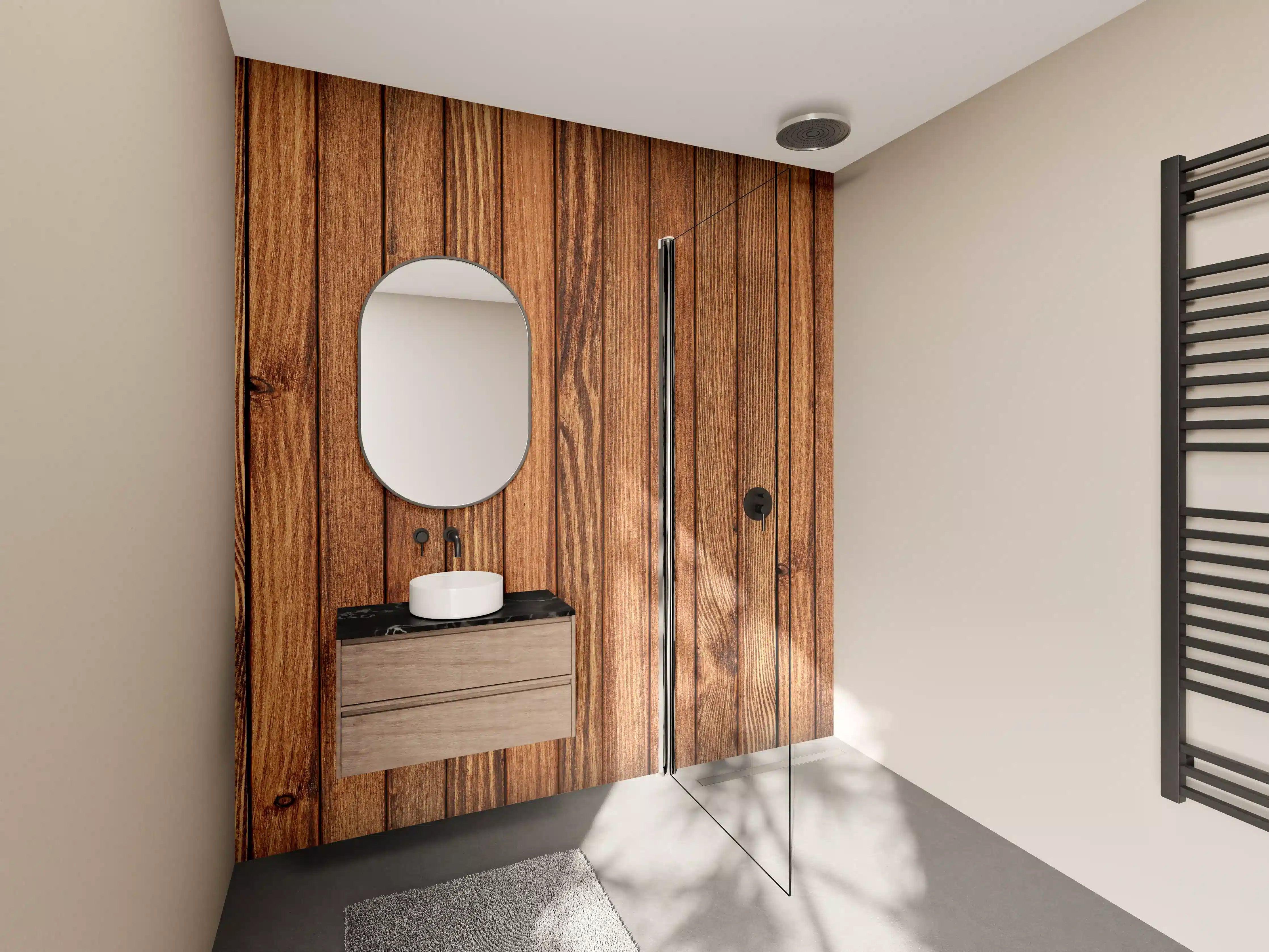 Wandverkleidung Bad - Gestreifte natürliche Holzbretter