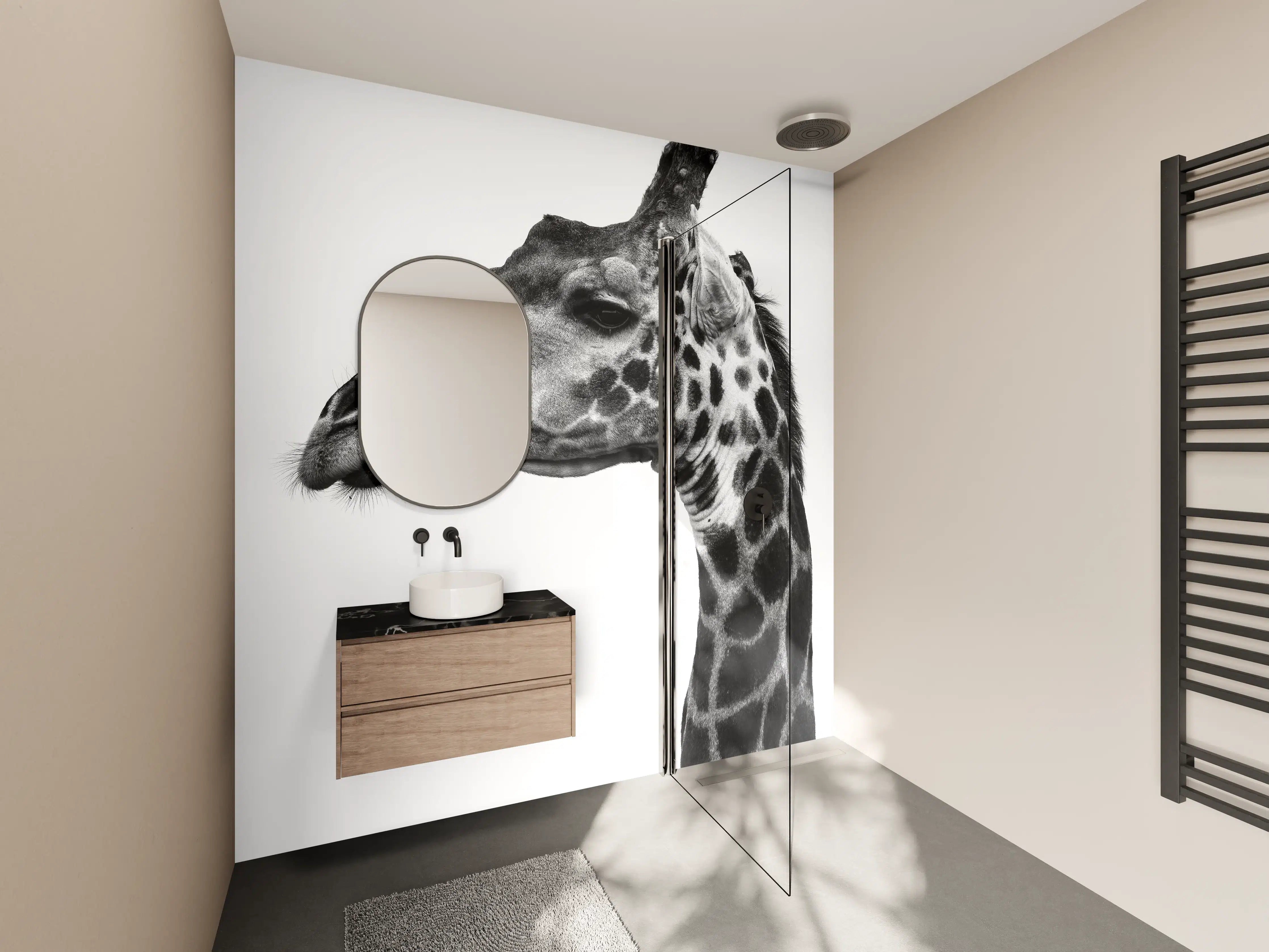 Wandverkleidung Bad - Giraffe - schwarz-weiß