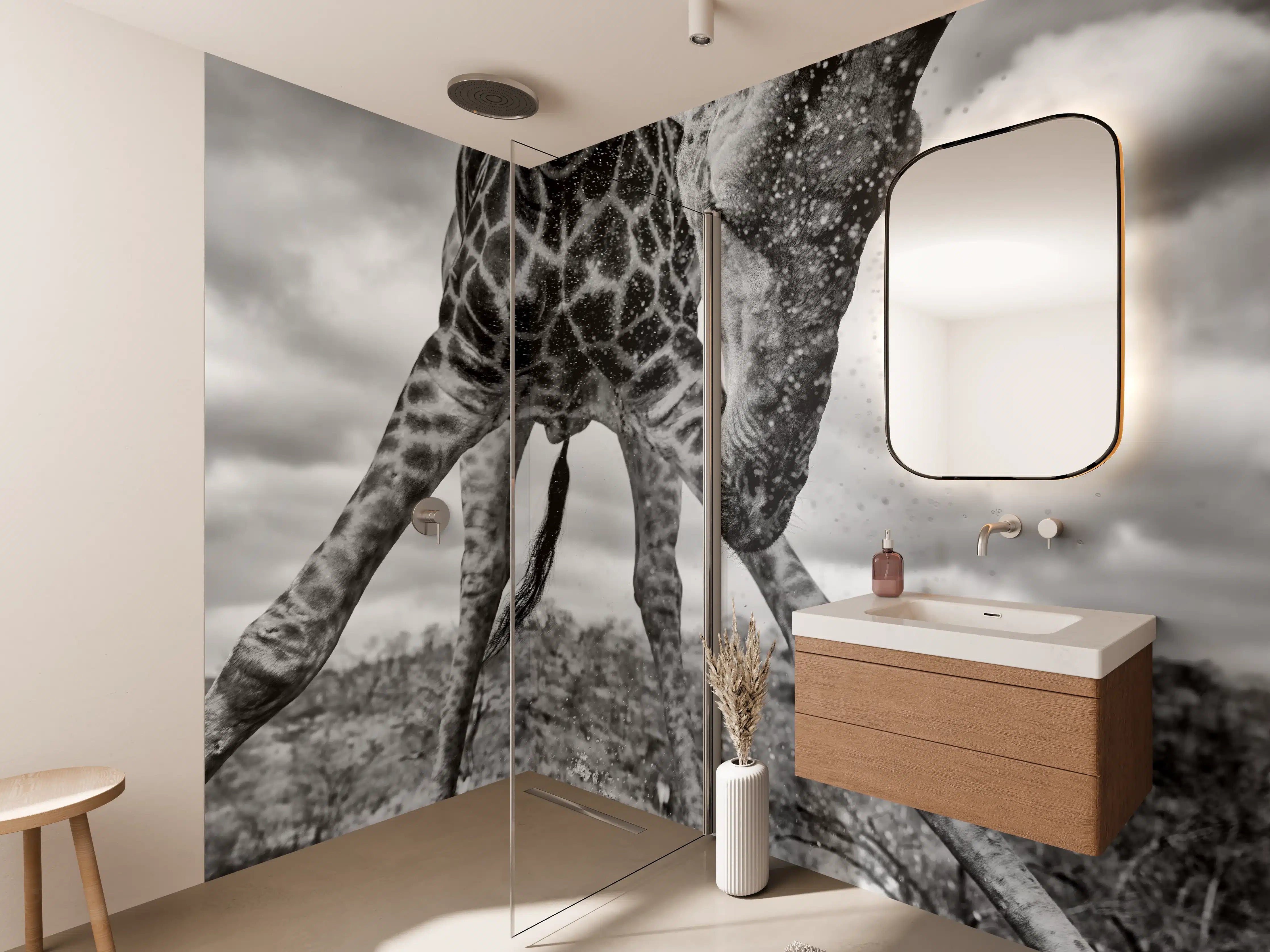 Wandverkleidung Bad - Giraffe Schwarz-Weiß Splish