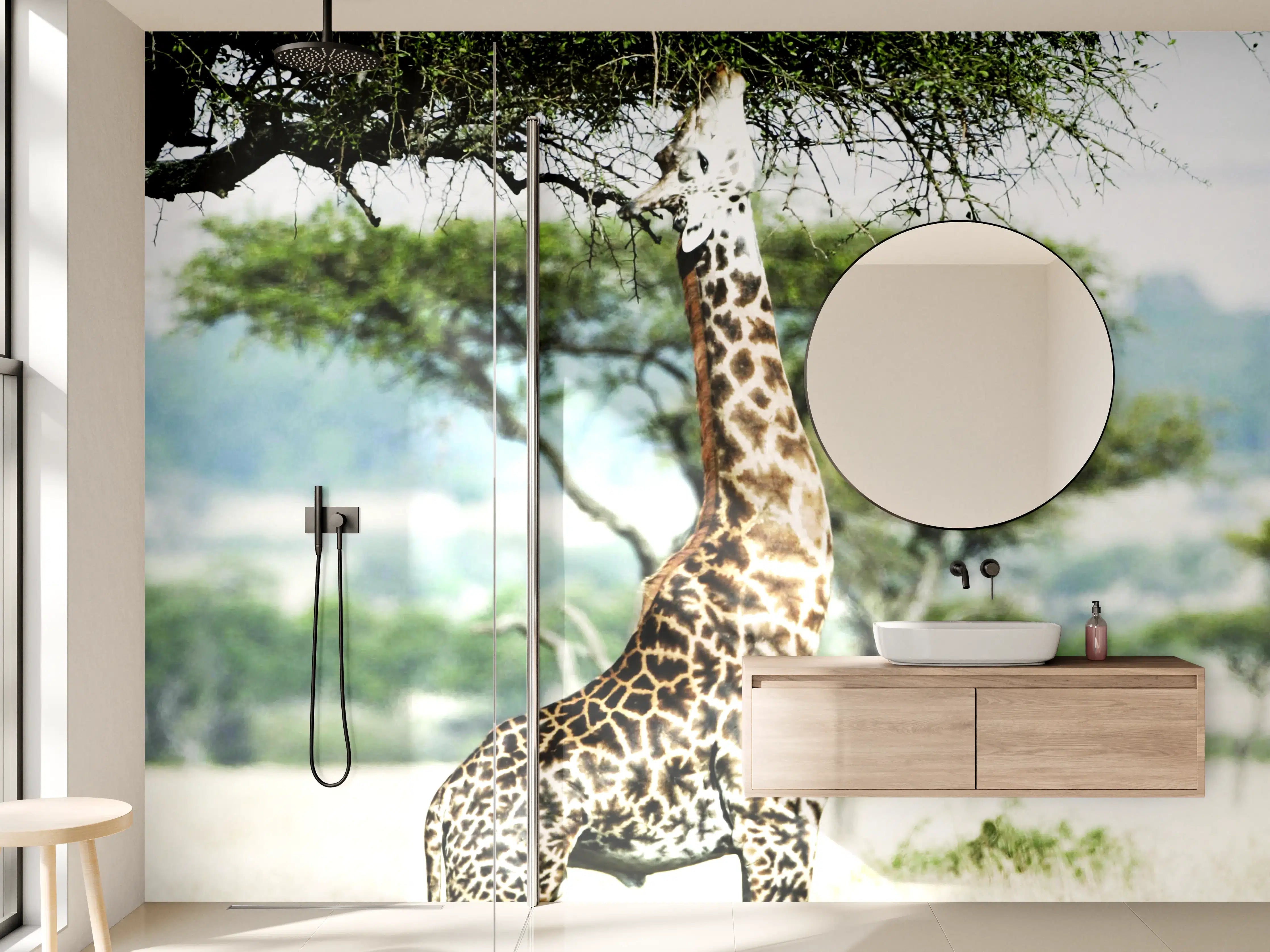 Wandverkleidung Bad - Giraffe in der Savanne