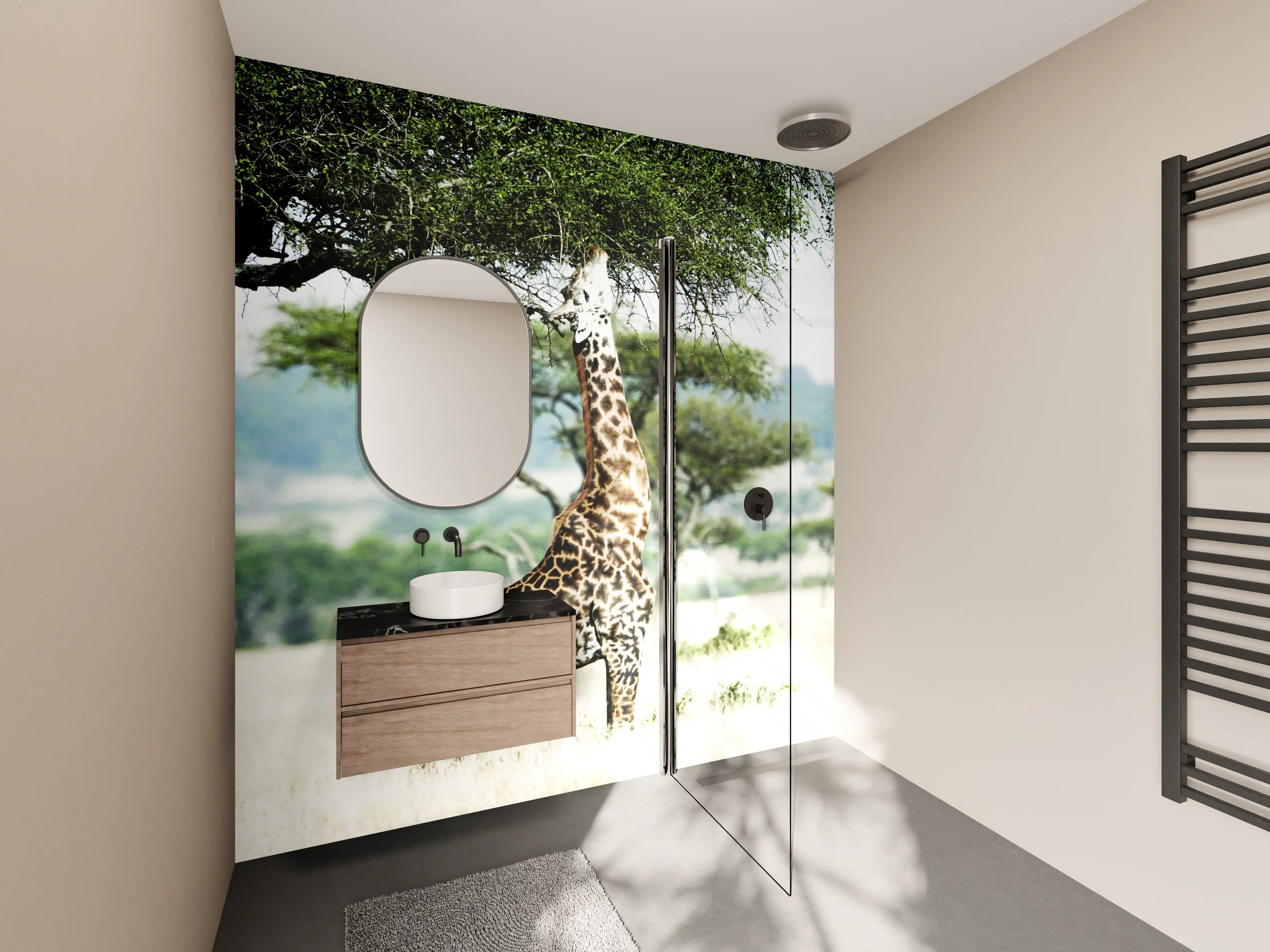 Wandverkleidung Bad - Giraffe in der Savanne