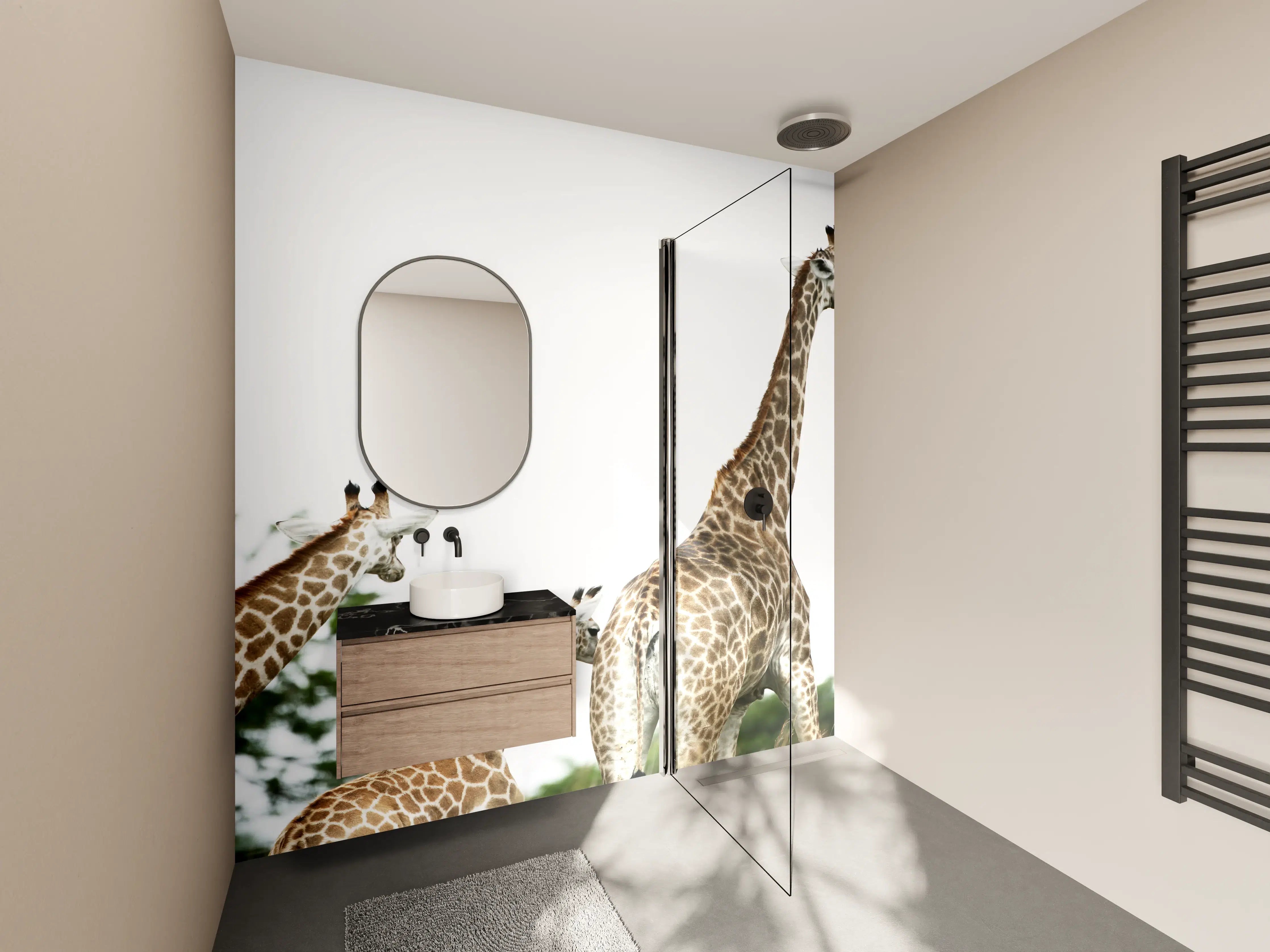 Wandverkleidung Bad - Giraffen Familie - hell