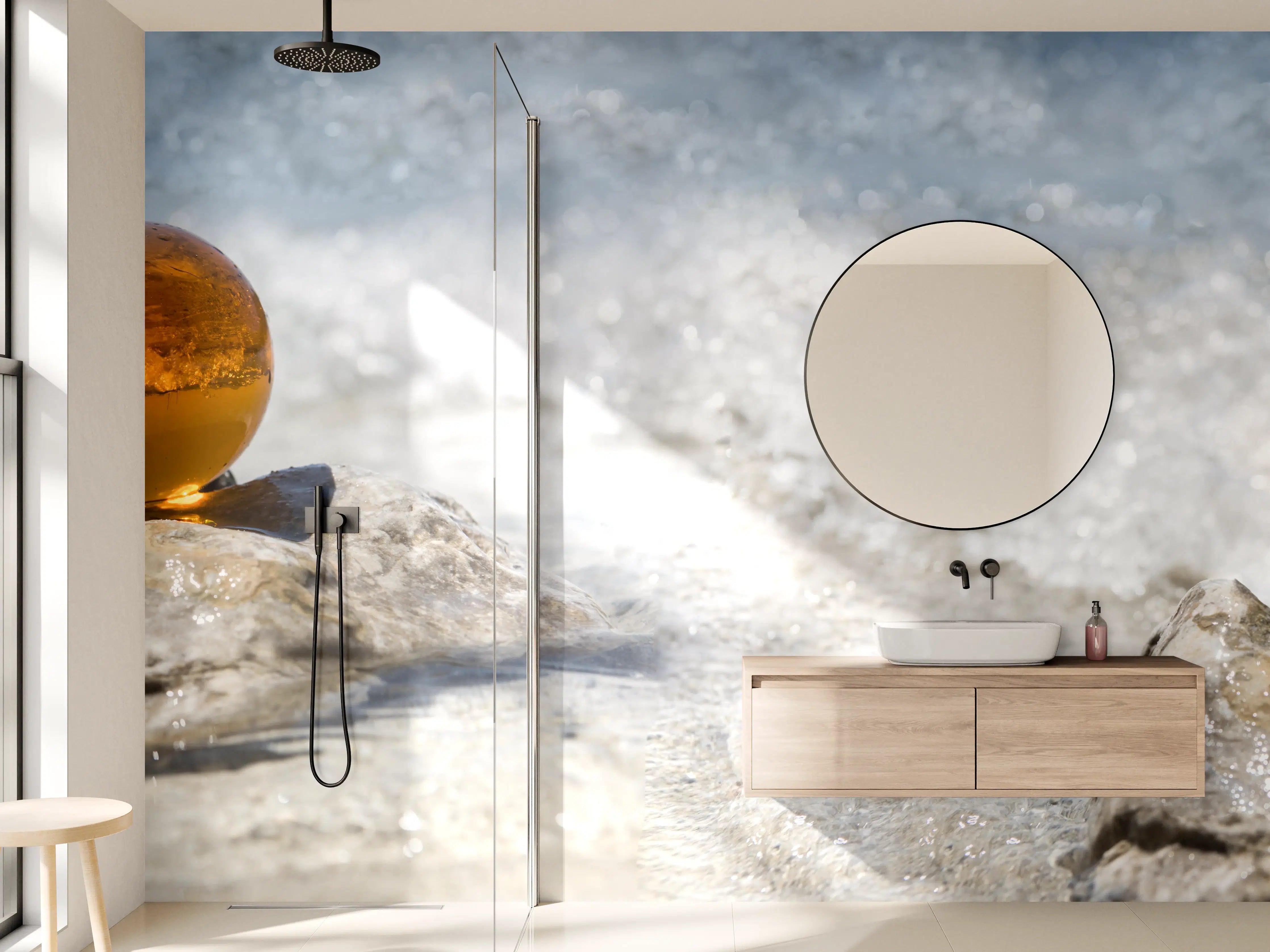 Wandverkleidung Bad - Glaskugel am Strand