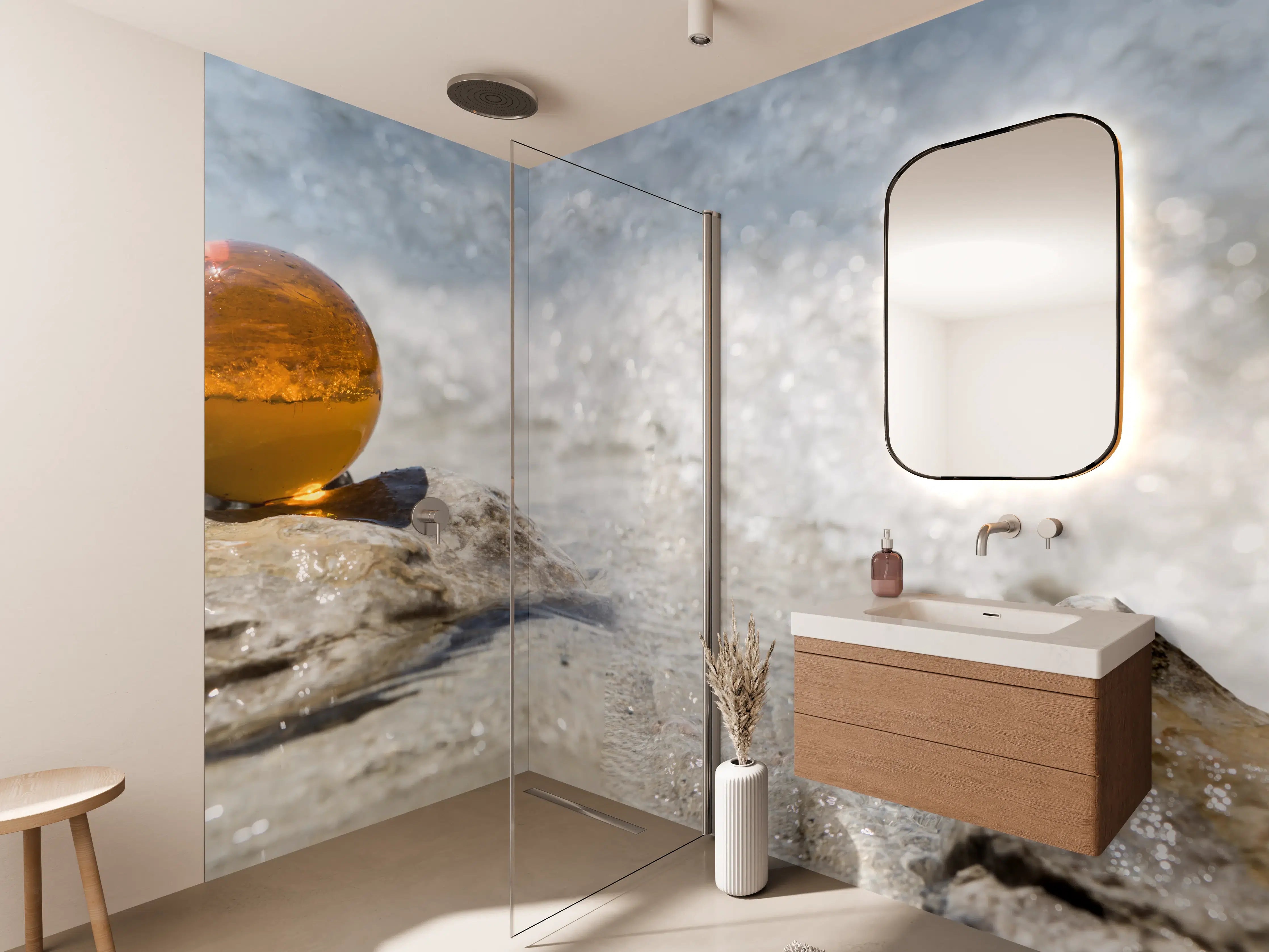 Wandverkleidung Bad - Glaskugel am Strand