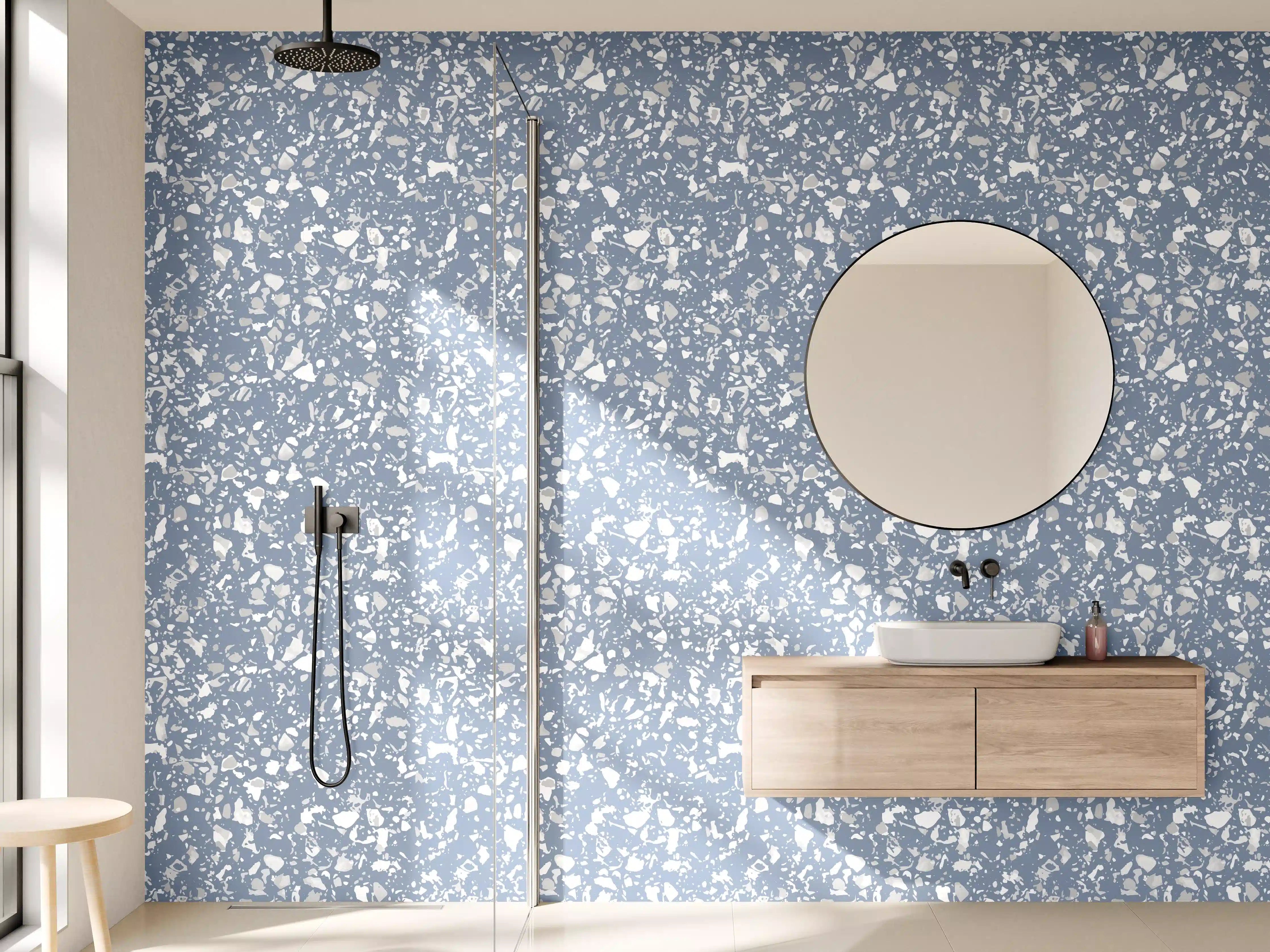Wandverkleidung Bad - Glitzernder Schneefall mit blauer Tönung