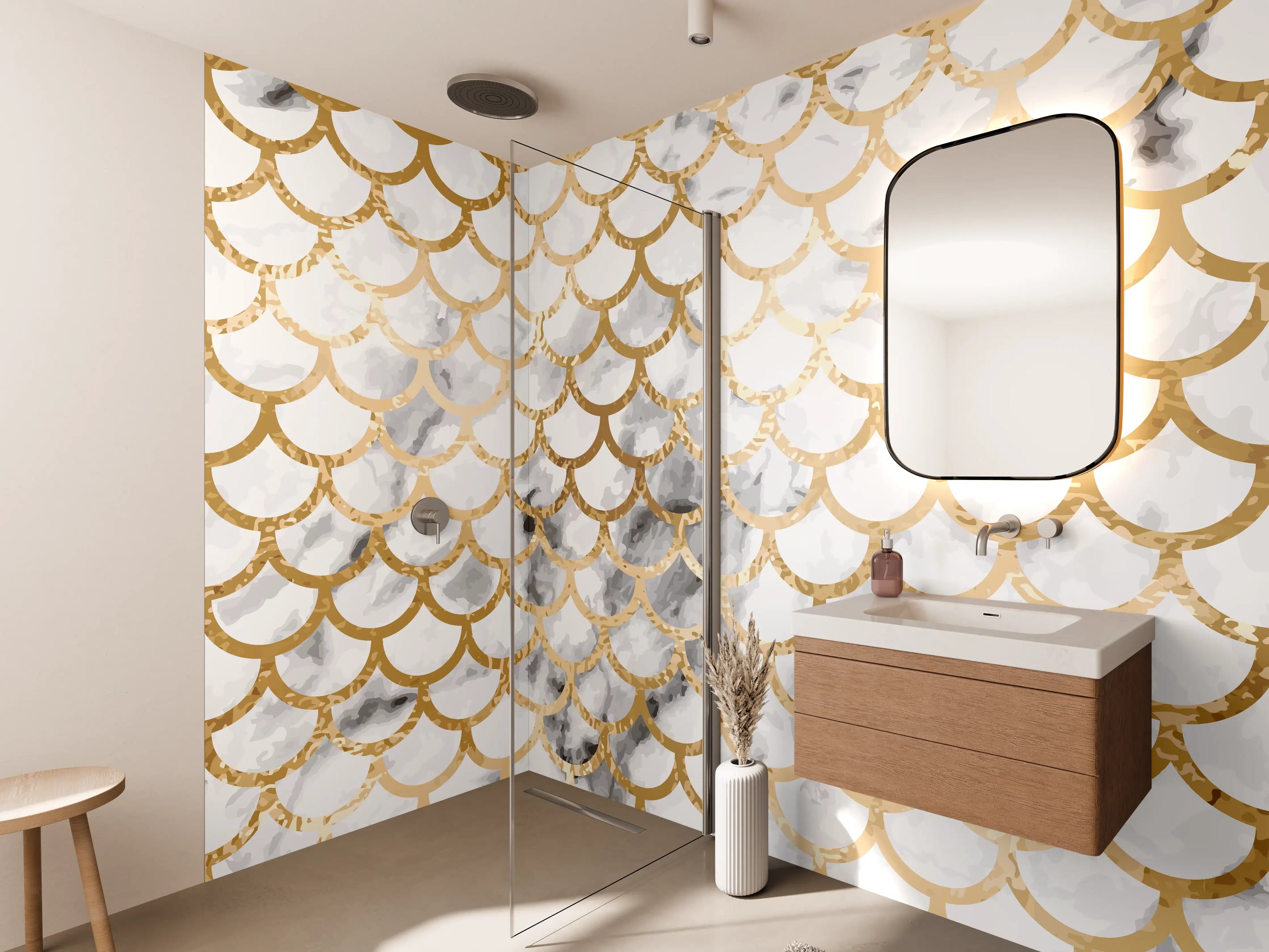 Wandverkleidung Bad - Gold Marmor Skala Muster