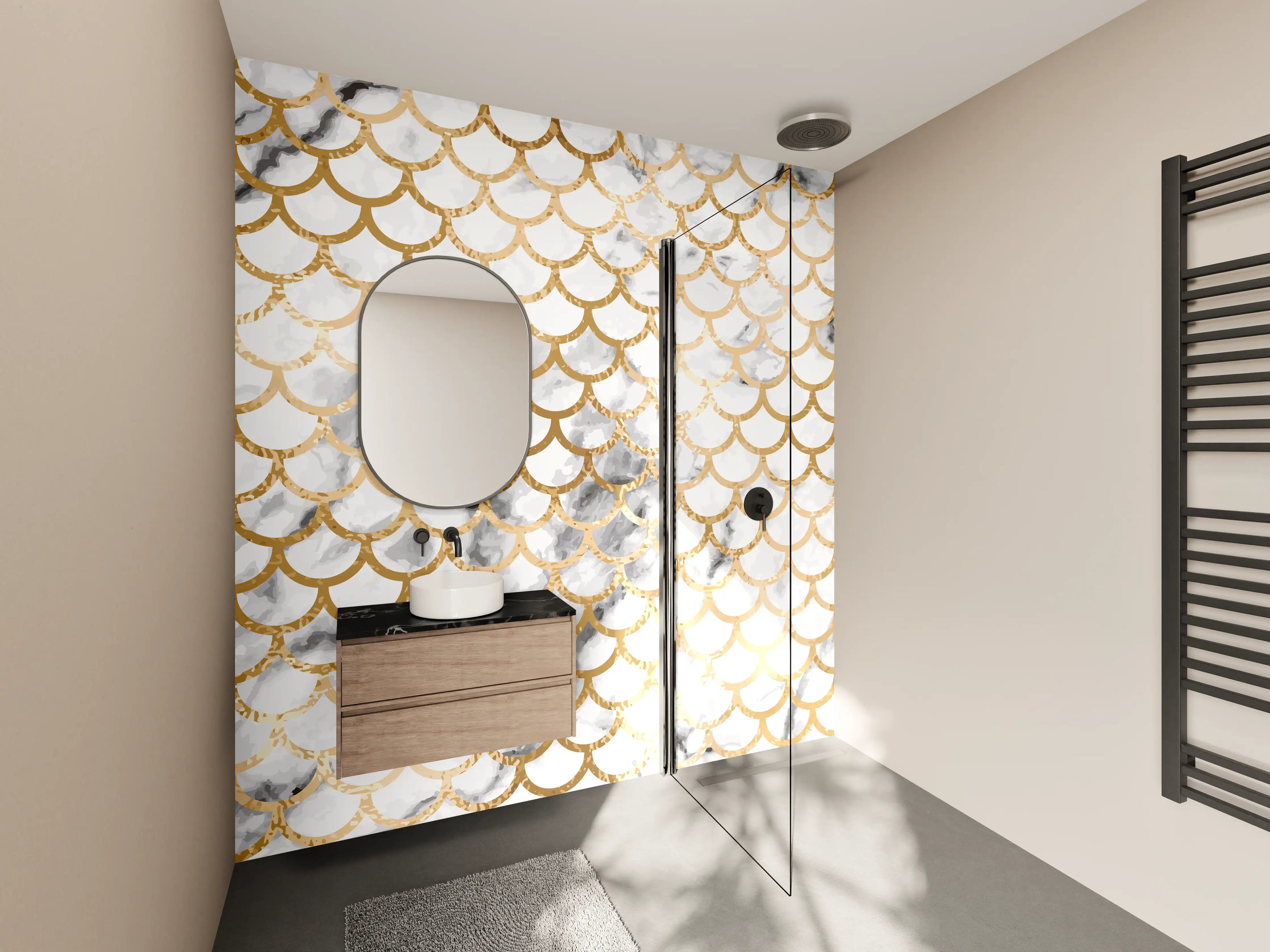 Wandverkleidung Bad - Gold Marmor Skala Muster