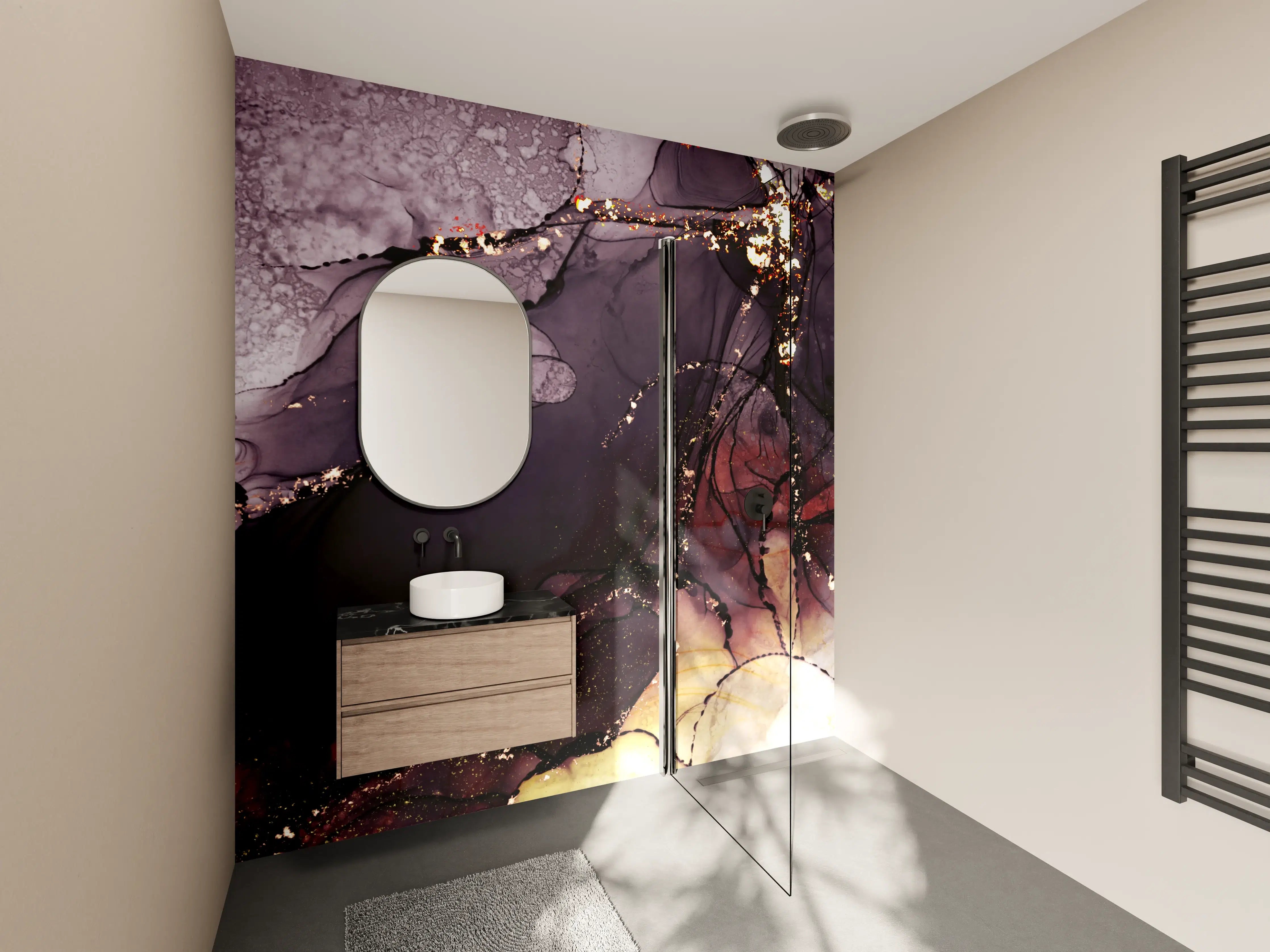 Wandverkleidung Bad - Gold-Schimmer Fluid Art Design