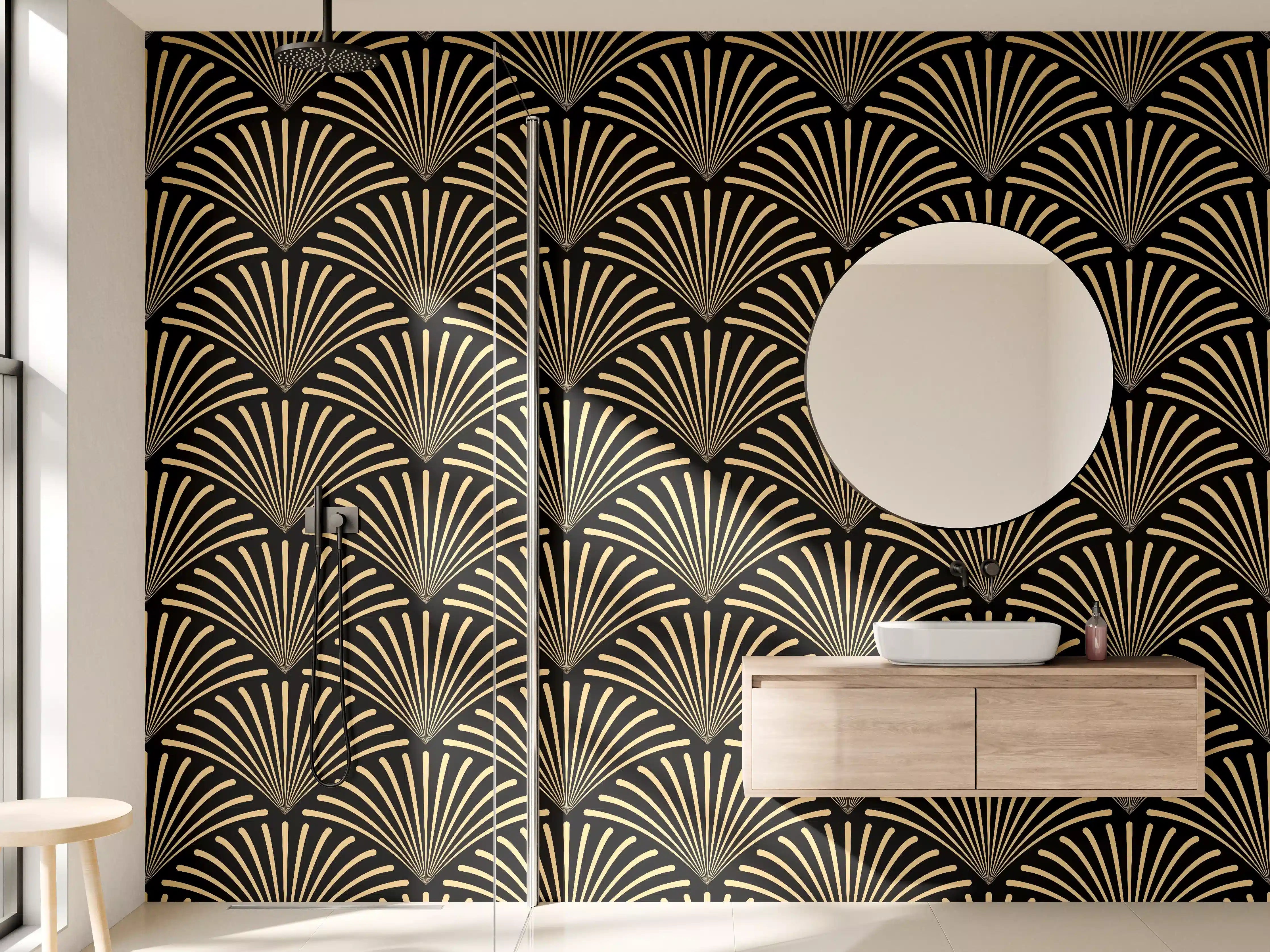 Wandverkleidung Bad - Gold-Schwarz Art Déco Muster
