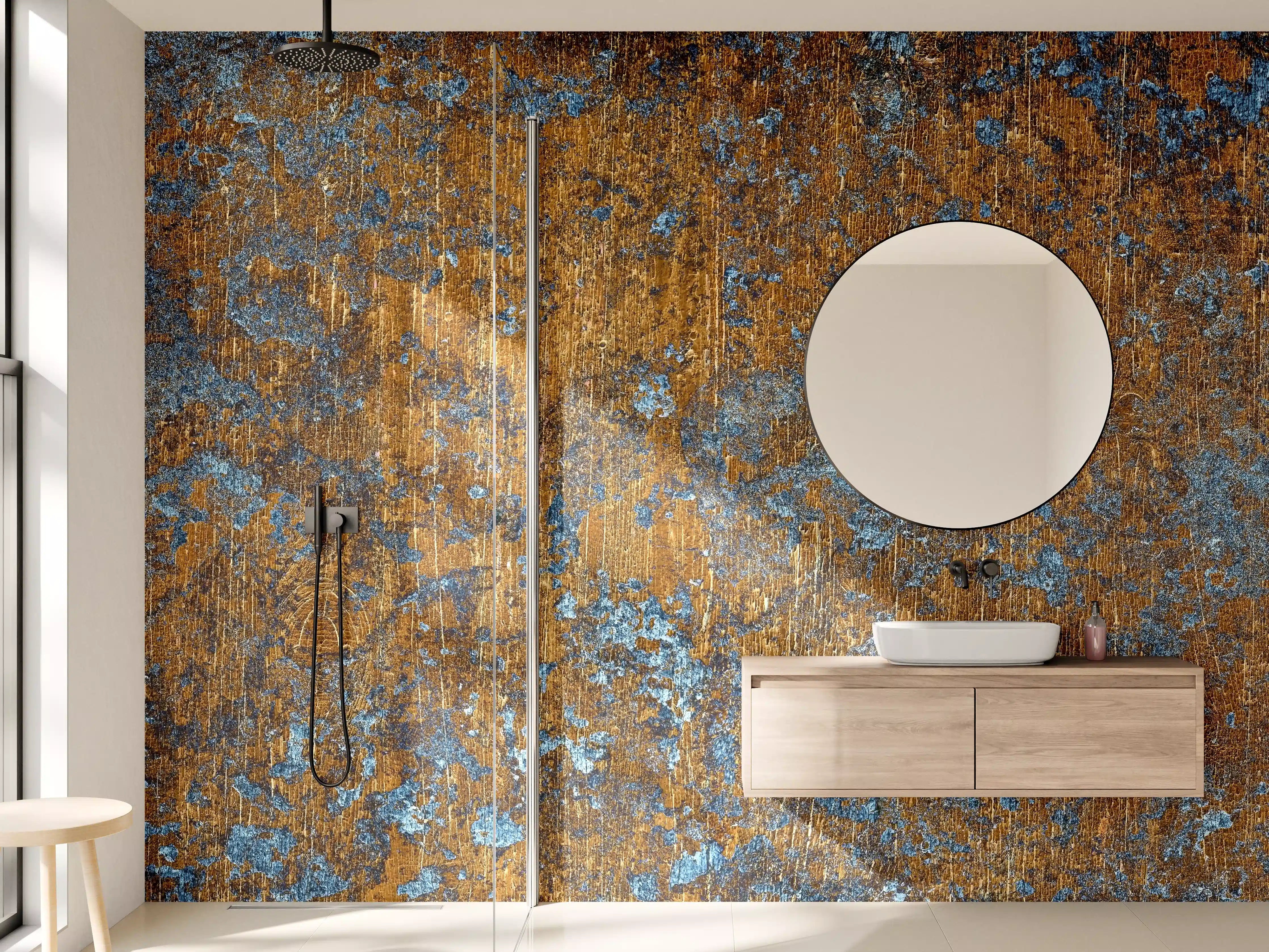 Wandverkleidung Bad - Gold-blaue alte Metalltextur