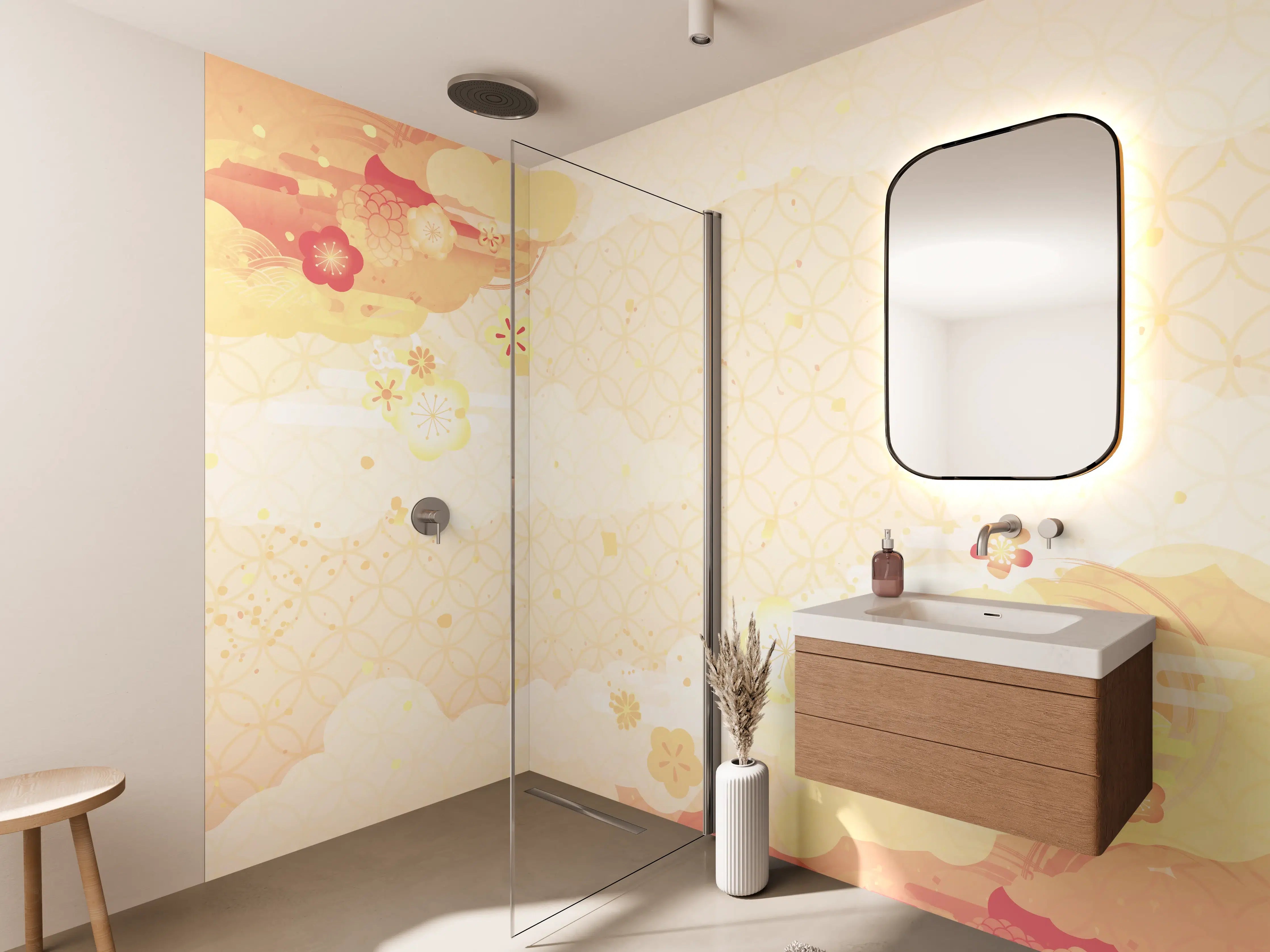 Wandverkleidung Bad - Goldbeige Abstrakte Musterkunst