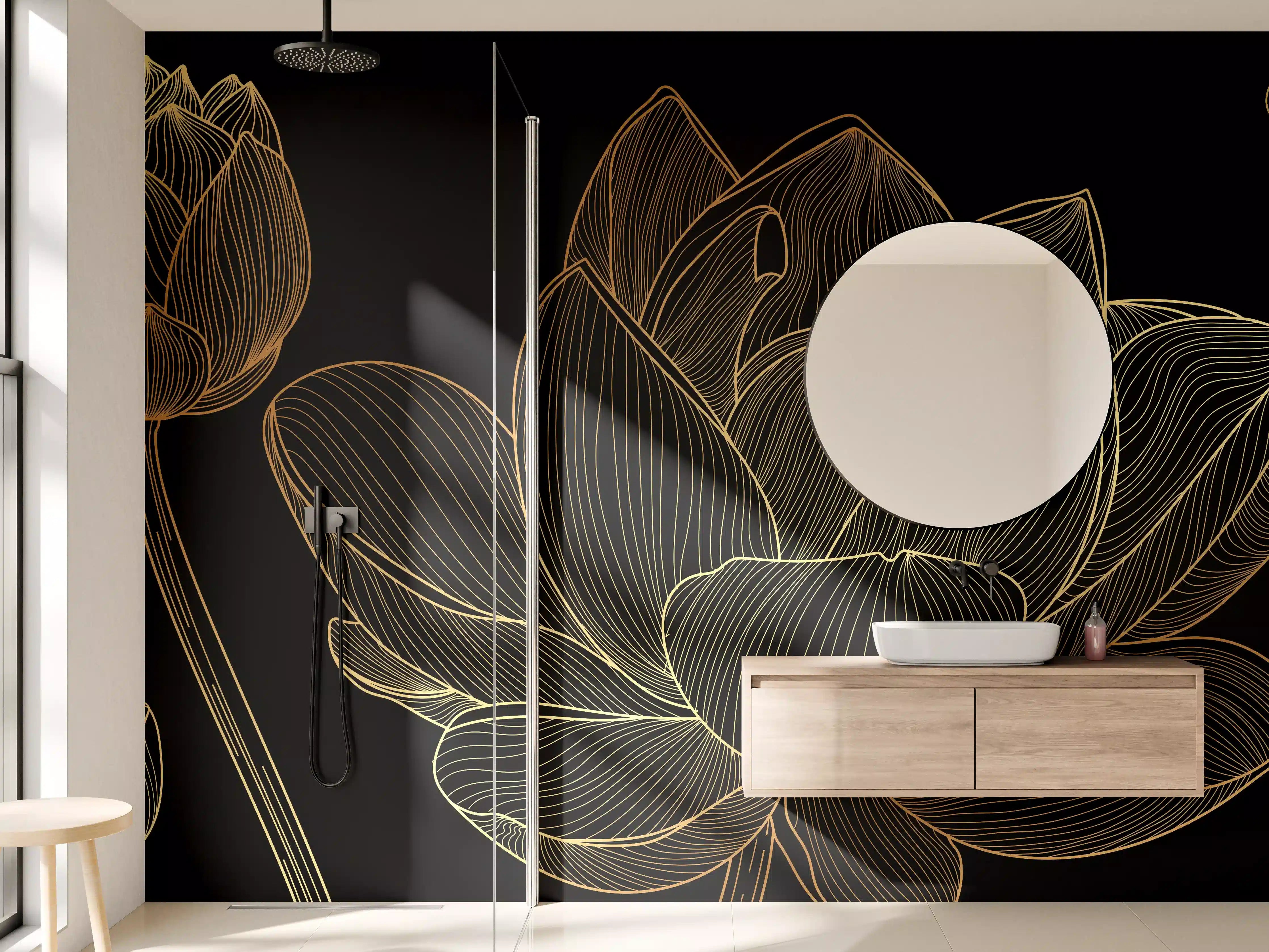 Wandverkleidung Bad - Golden Floral Lineart