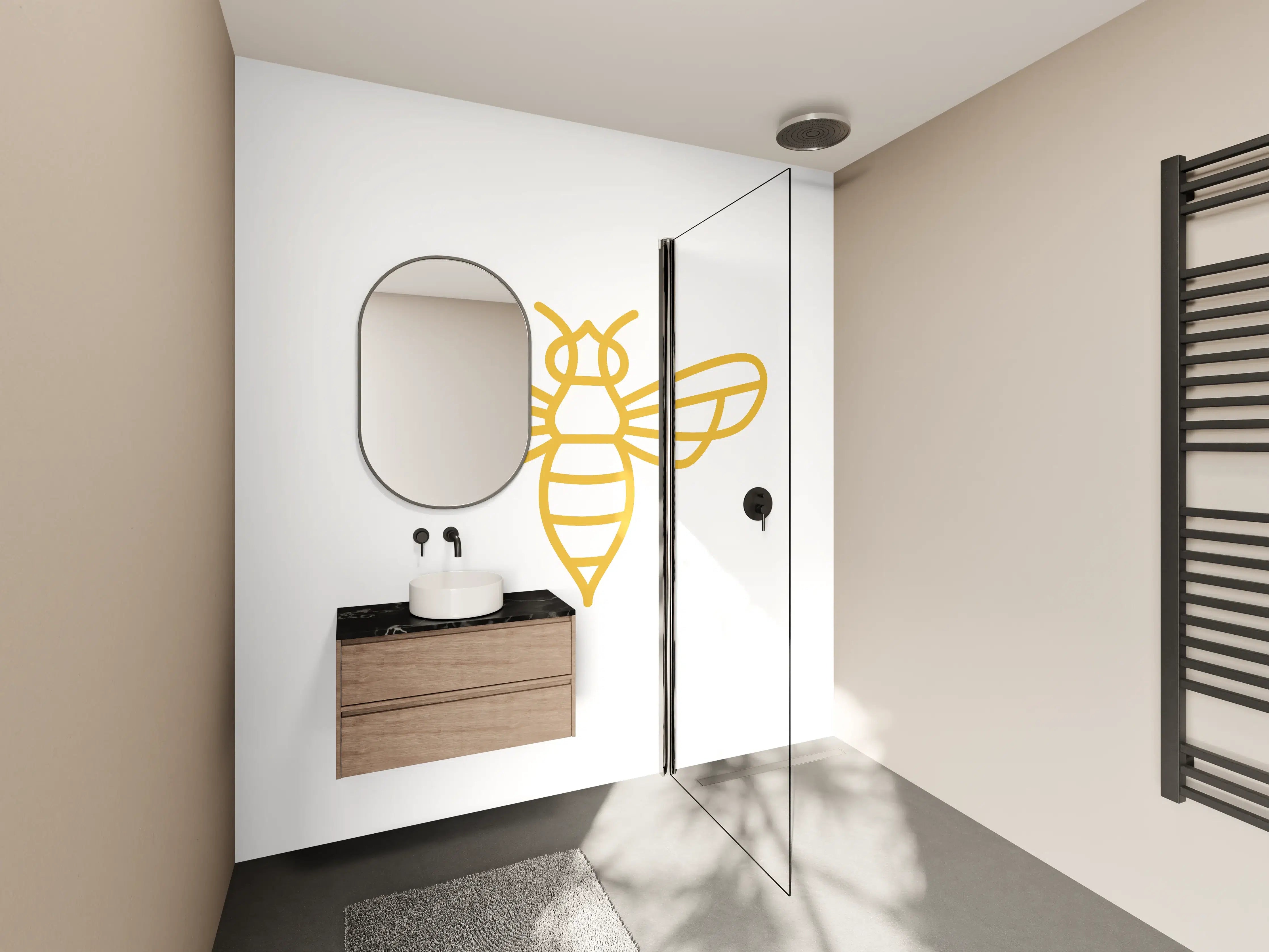 Wandverkleidung Bad - Goldene Biene Grafik