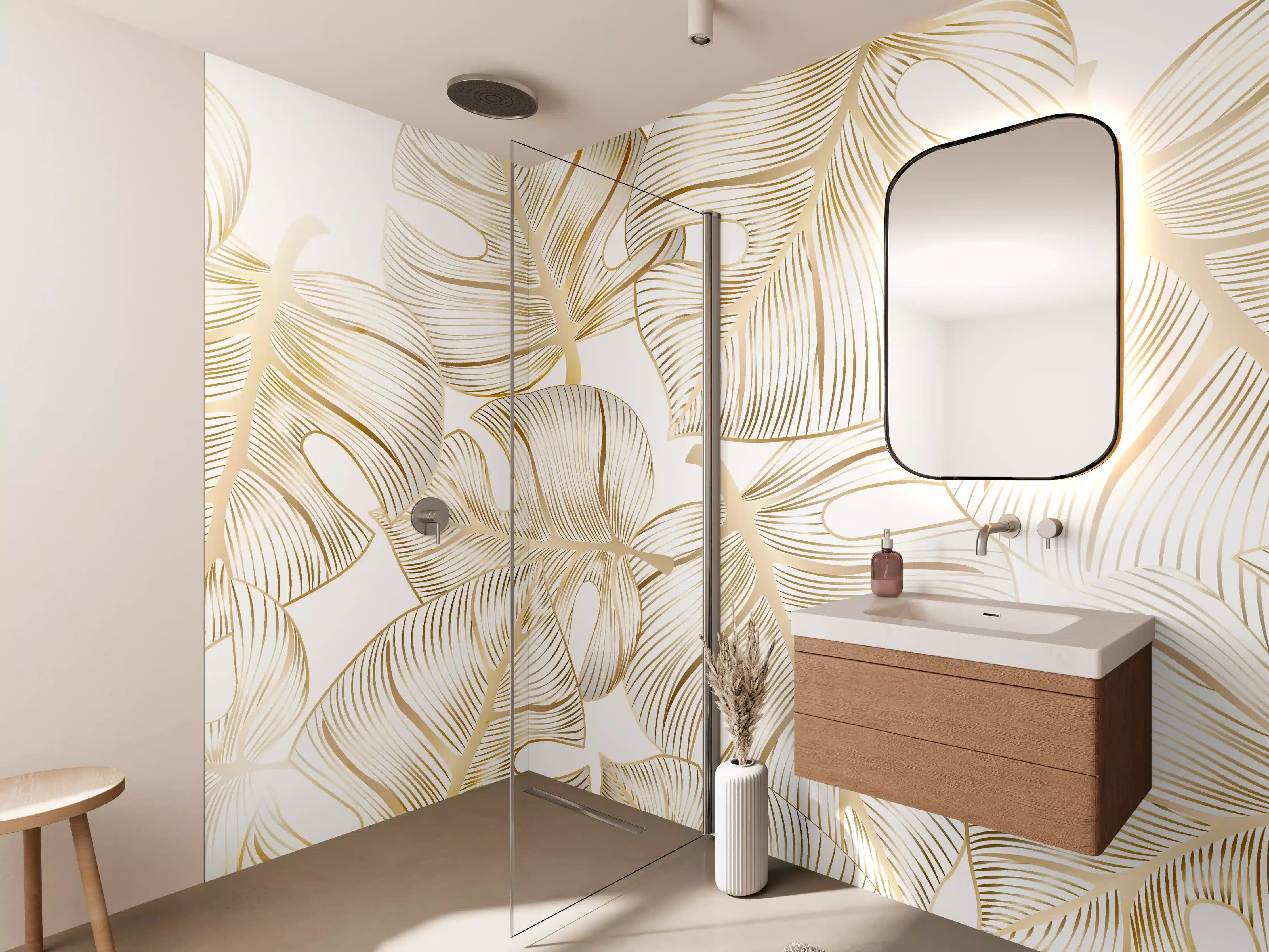 Wandverkleidung Bad - Goldene Blattadern Struktur