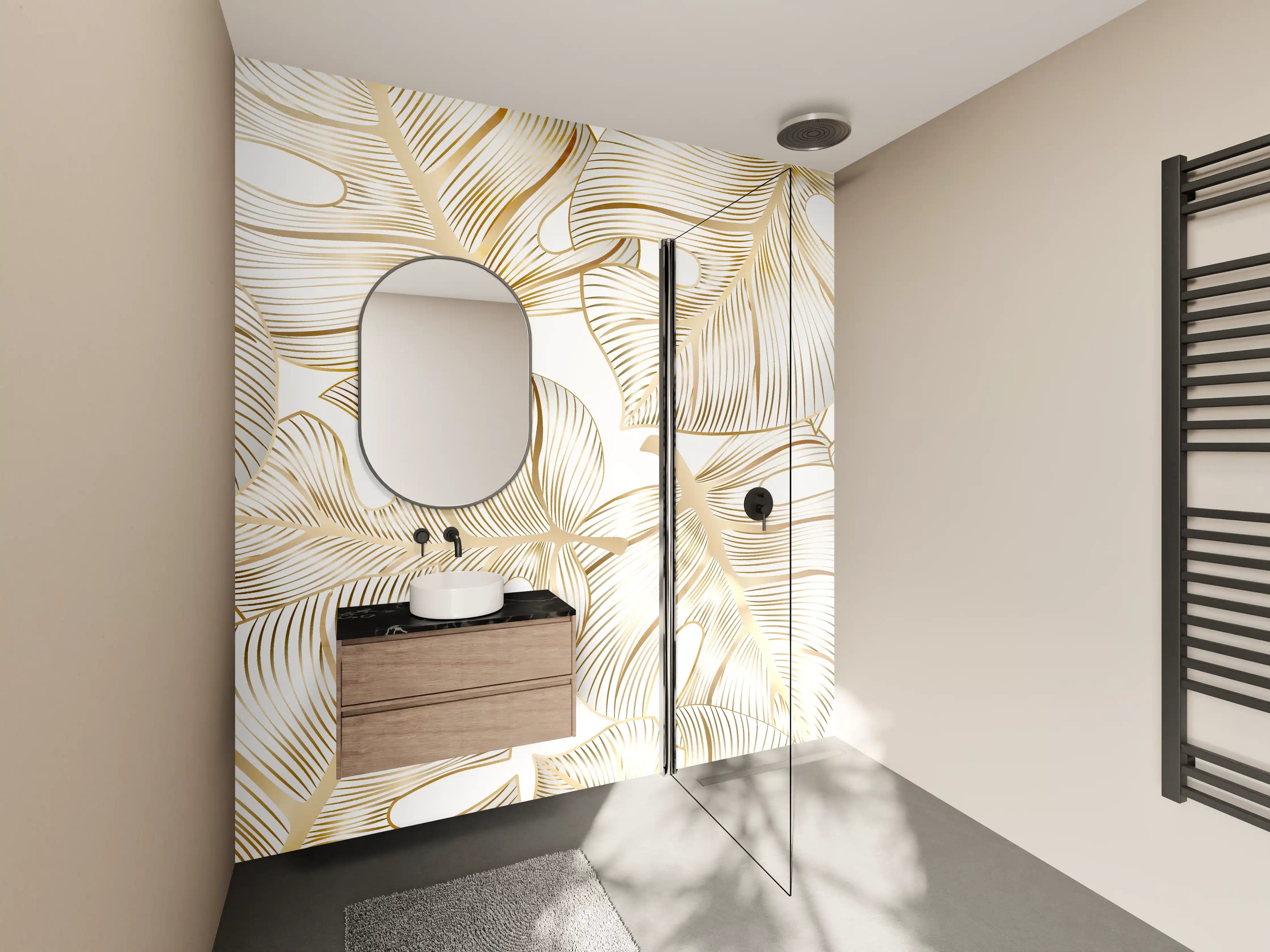 Wandverkleidung Bad - Goldene Blattadern Struktur