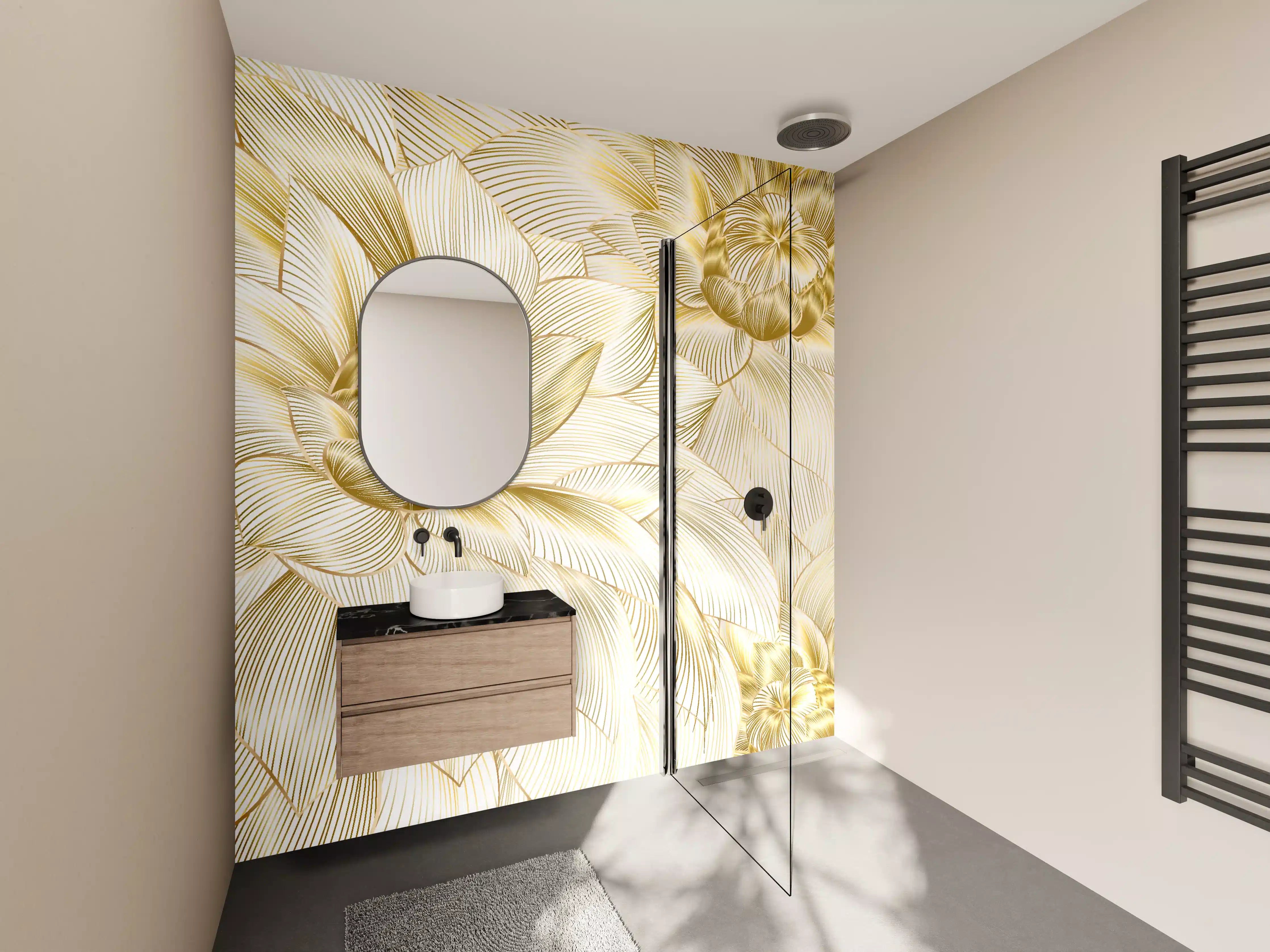 Wandverkleidung Bad - Goldene Blumenstruktur Design