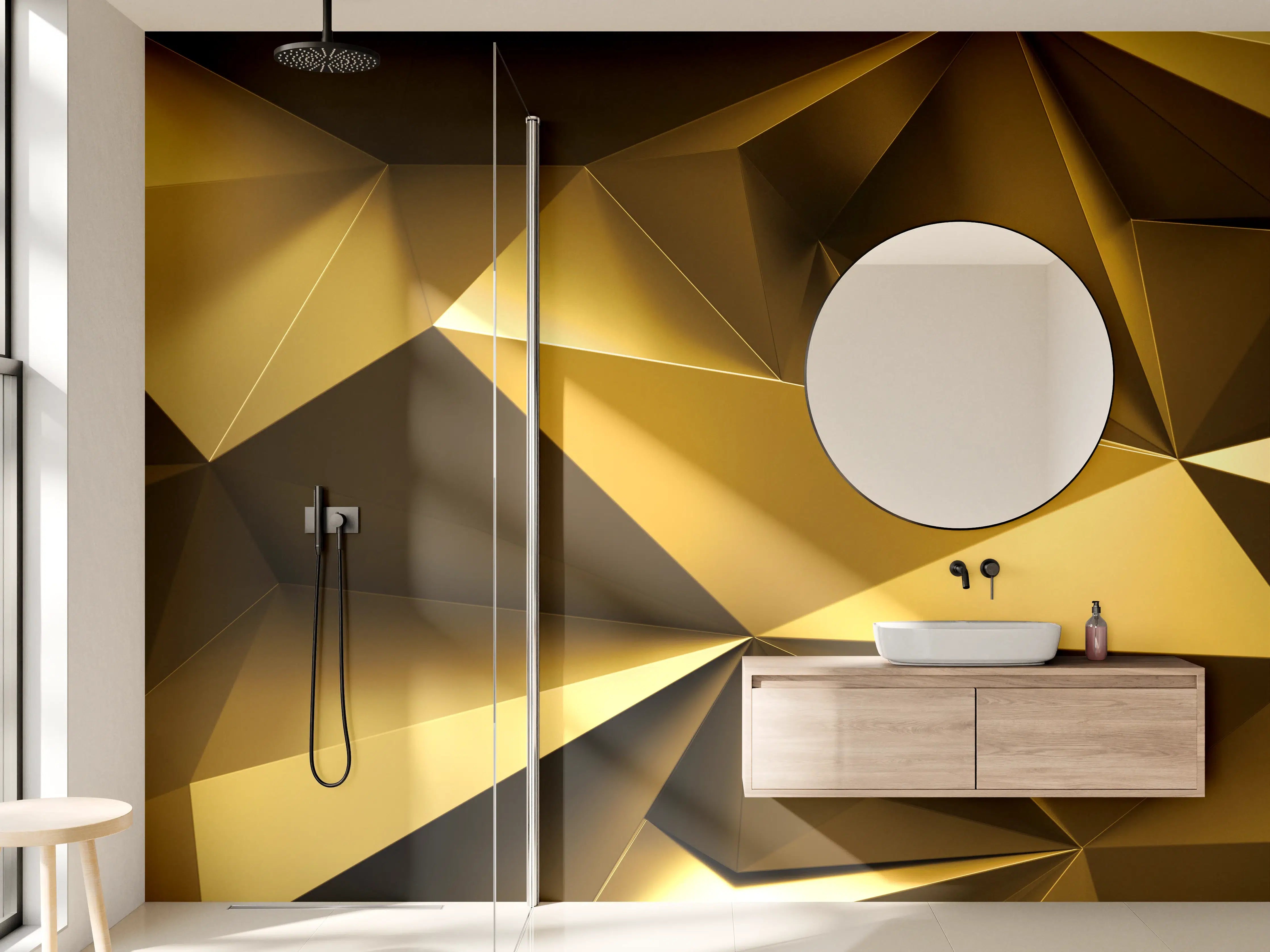 Wandverkleidung Bad - Goldene Kristall Polygon Tapete