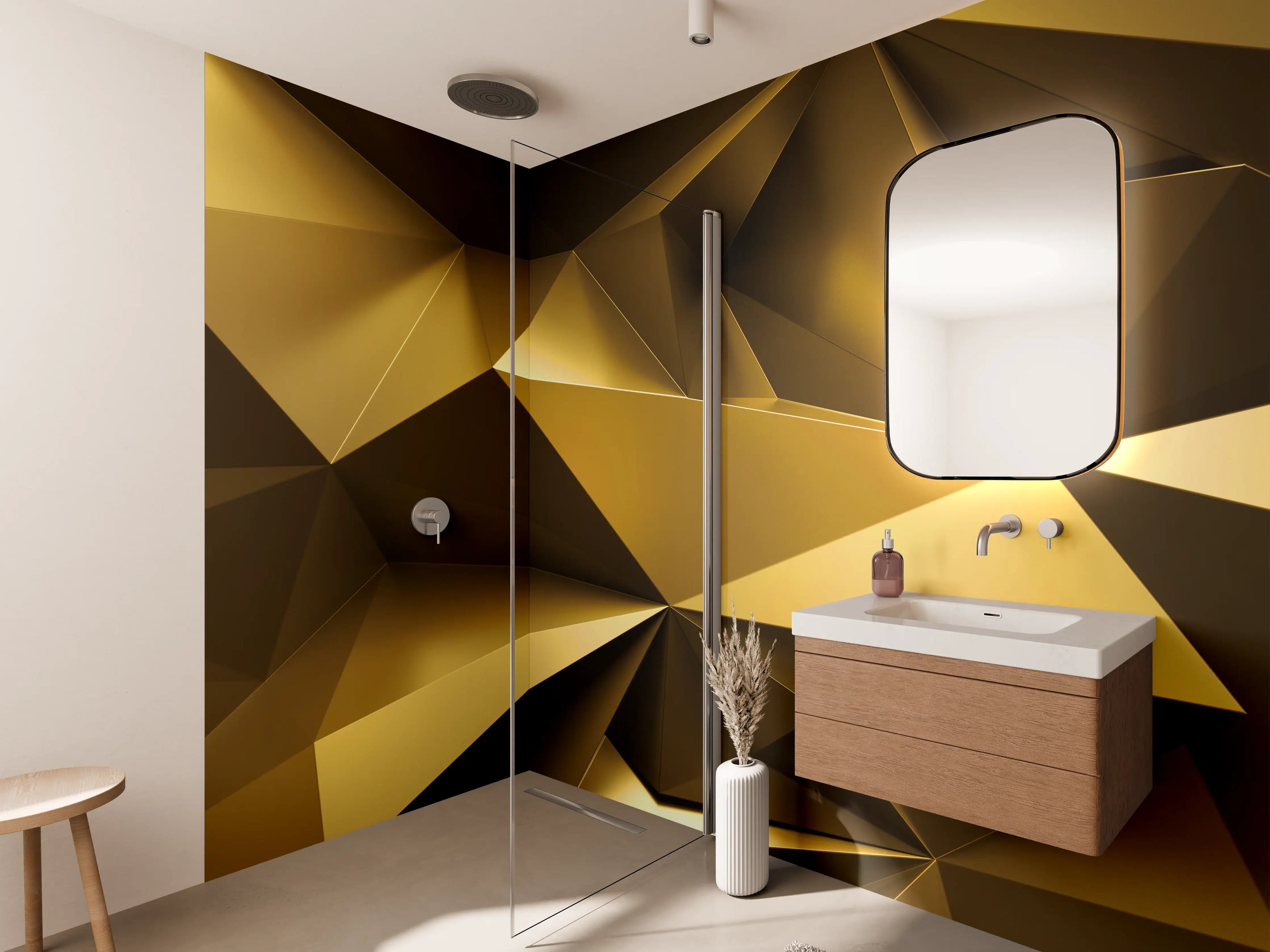 Wandverkleidung Bad - Goldene Kristall Polygon Tapete