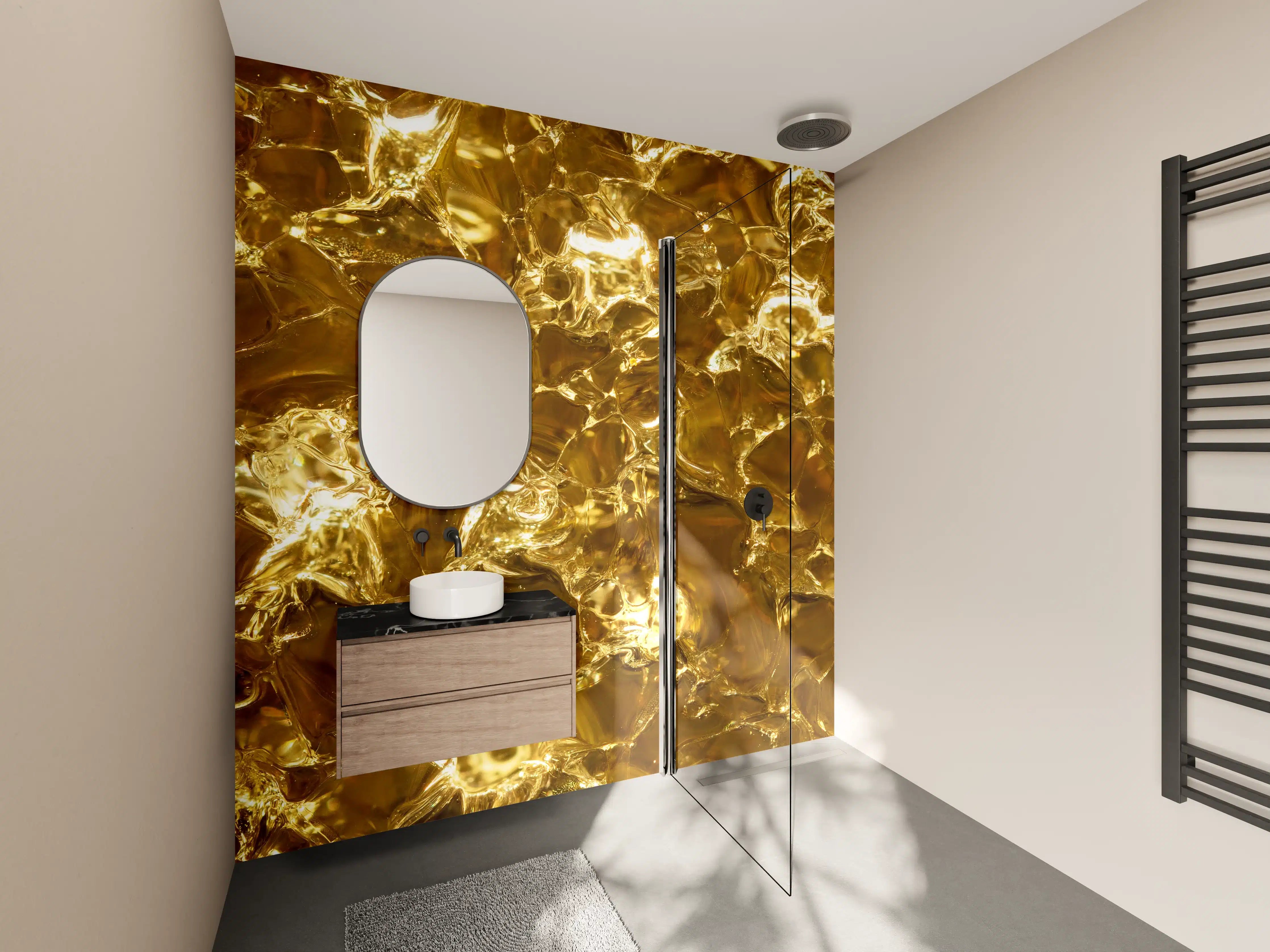 Wandverkleidung Bad - Goldene Kristalloberfläche