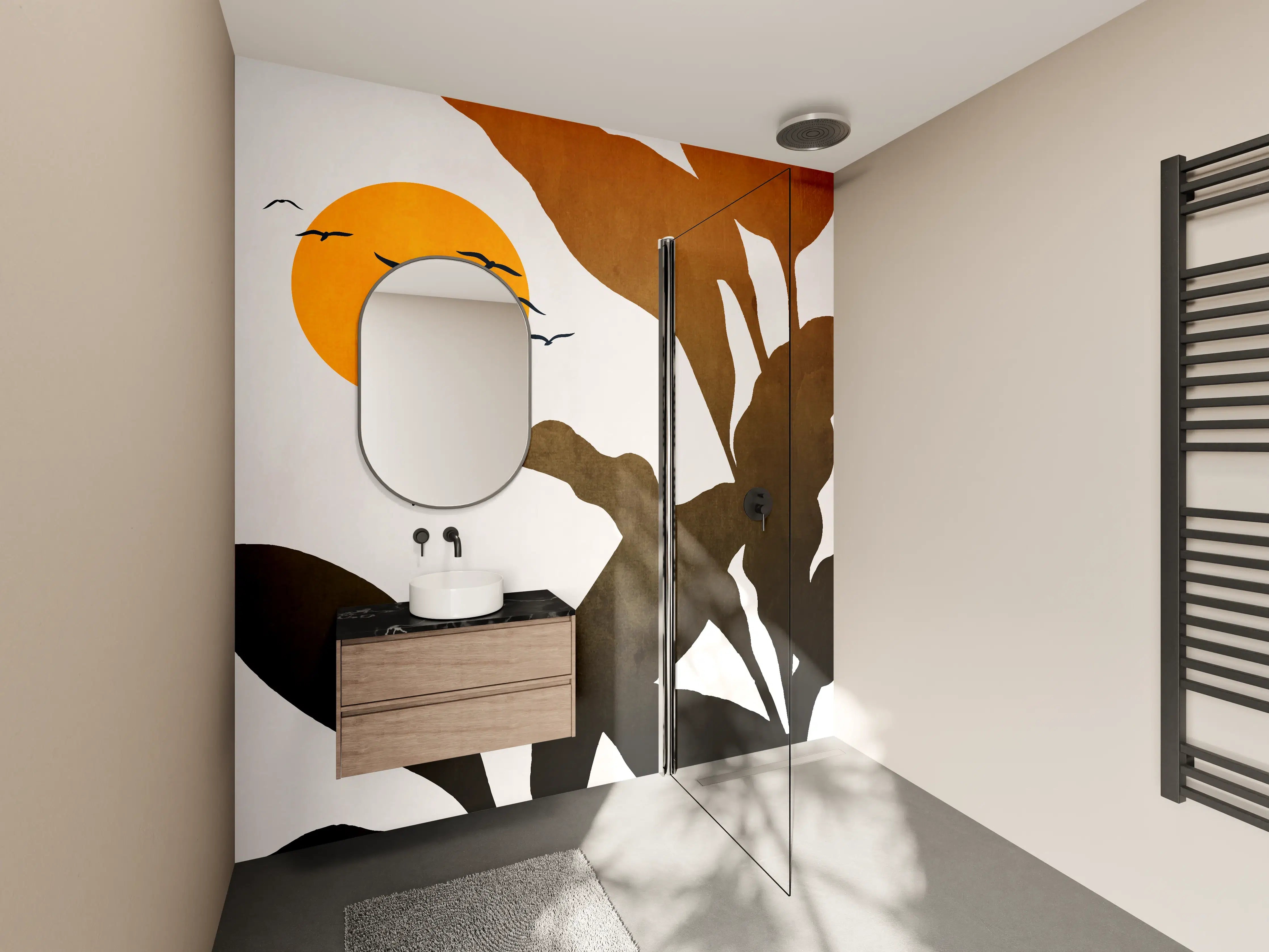 Wandverkleidung Bad - Goldene Sonne - Grafik