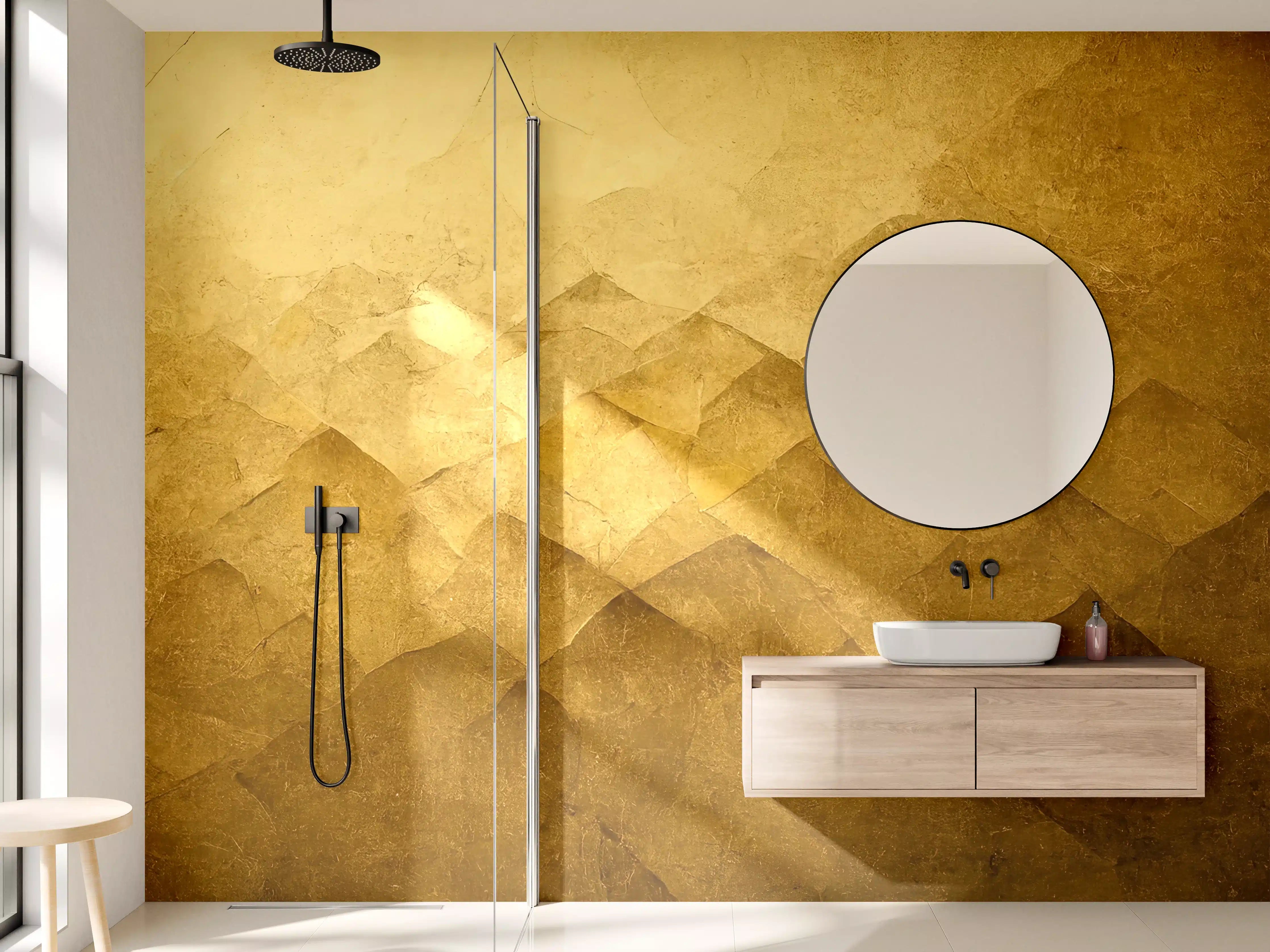 Wandverkleidung Bad - Goldene Textur mit geometrischem Muster