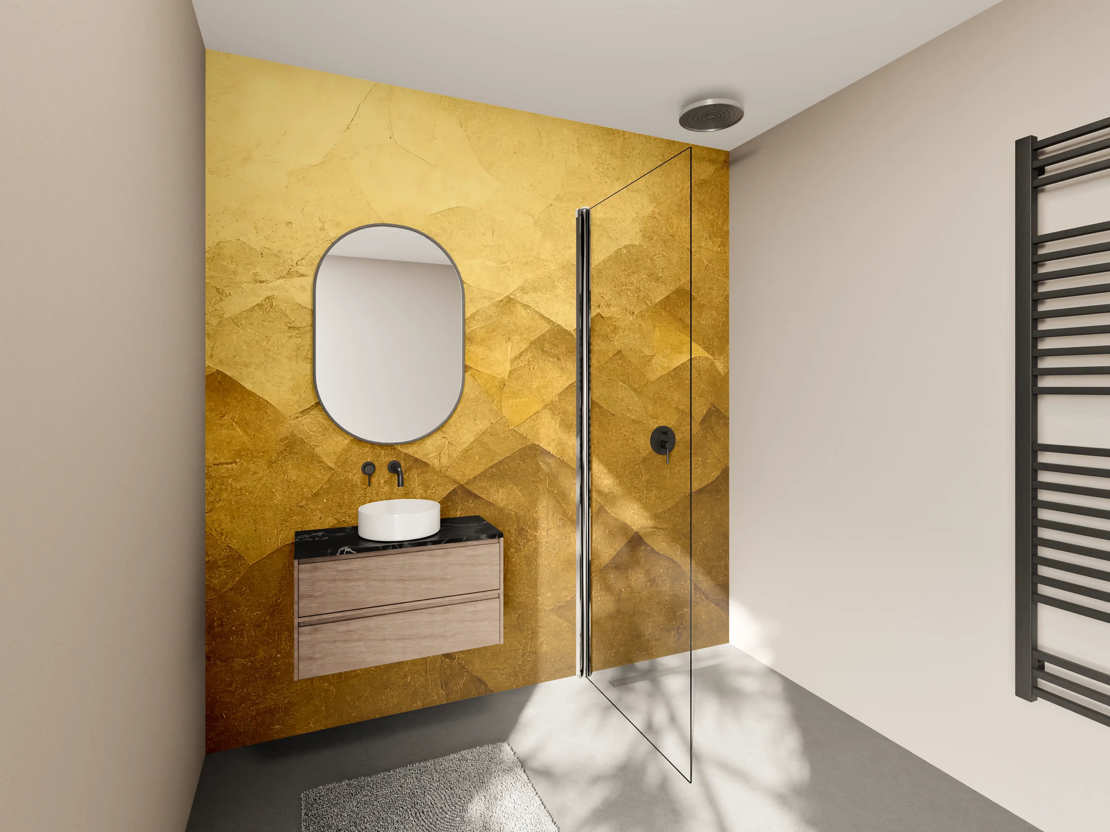 Wandverkleidung Bad - Goldene Textur mit geometrischem Muster