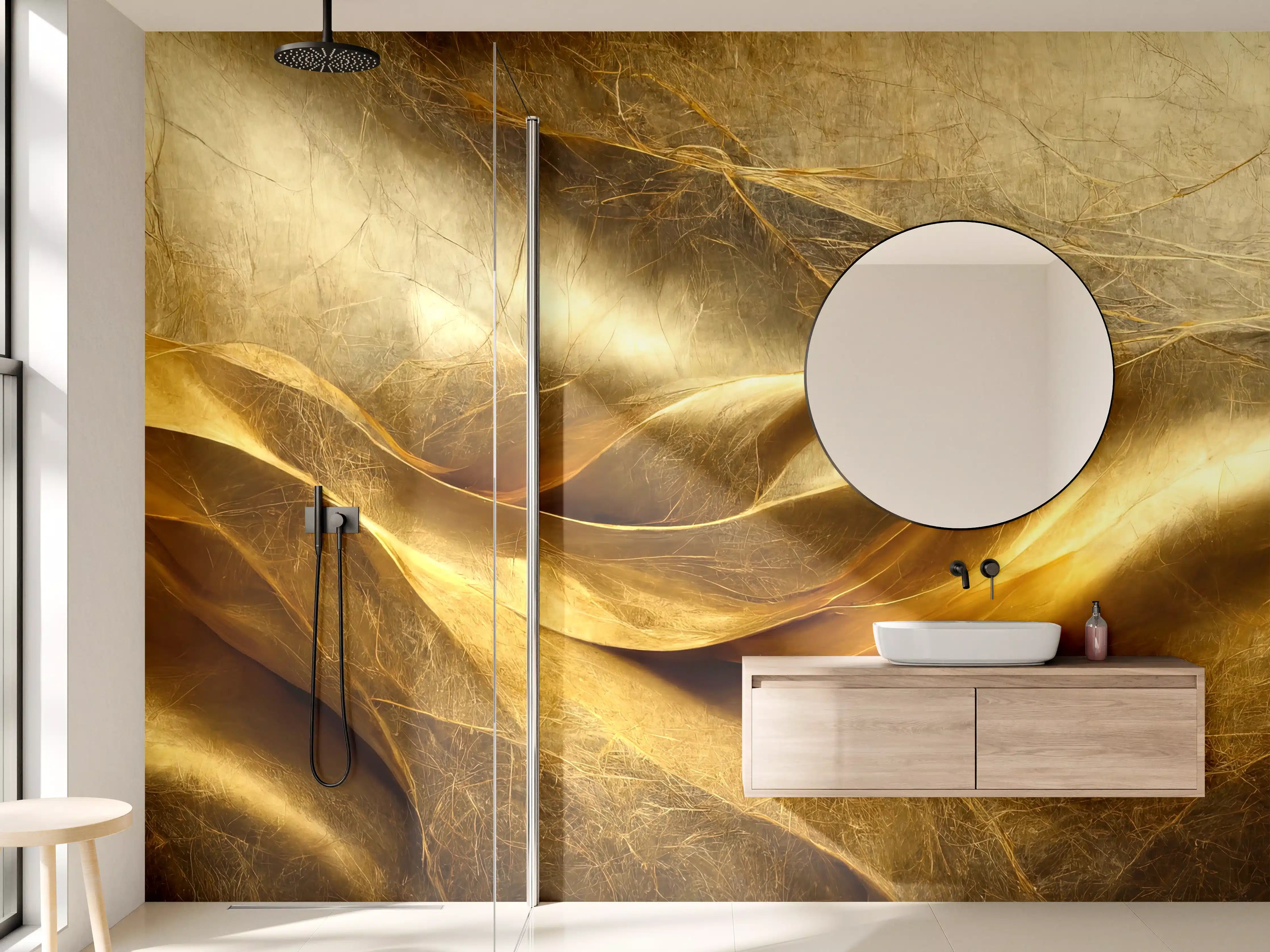 Wandverkleidung Bad - Goldene Textur mit warmen Tönen