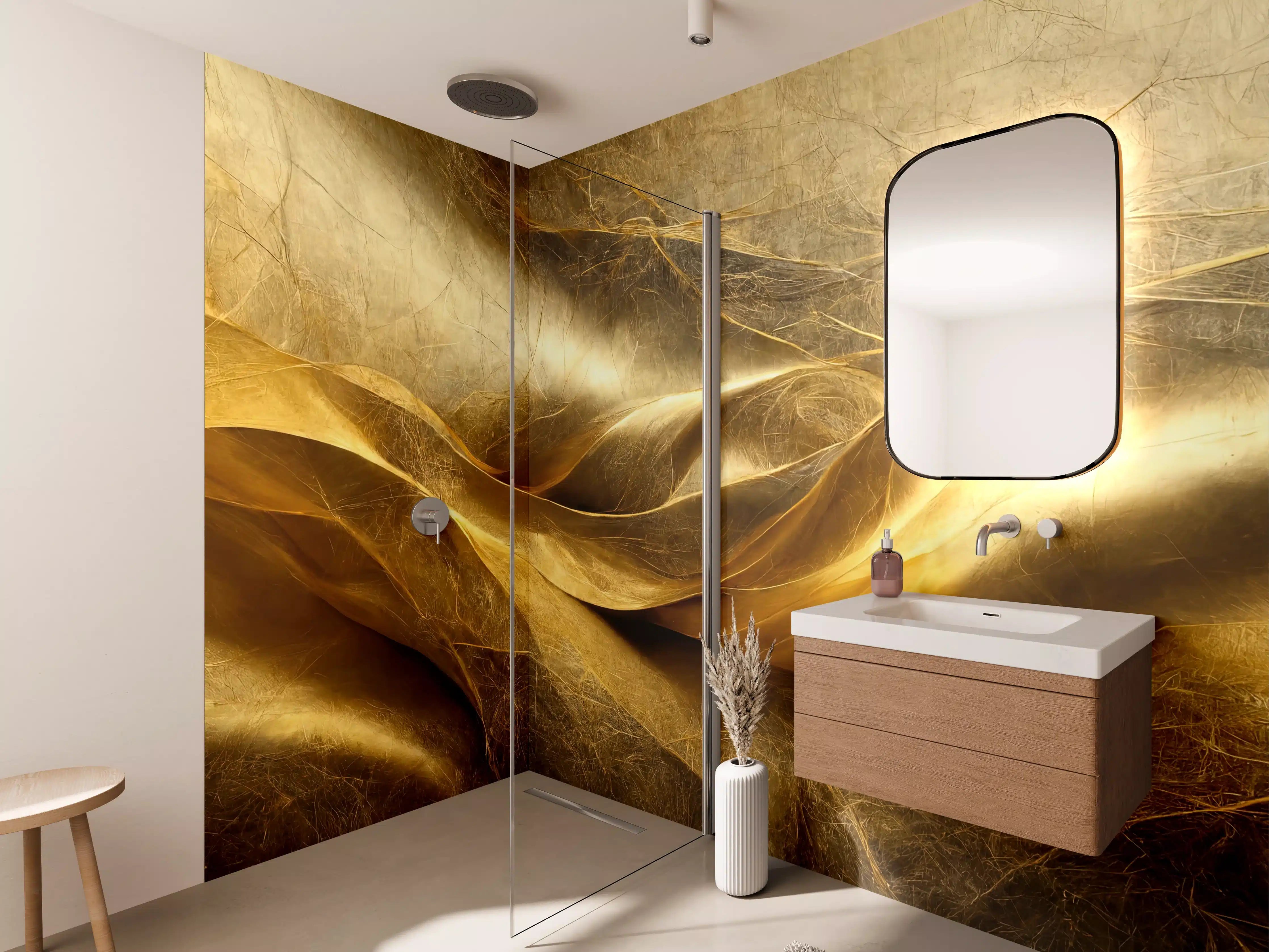 Wandverkleidung Bad - Goldene Textur mit warmen Tönen