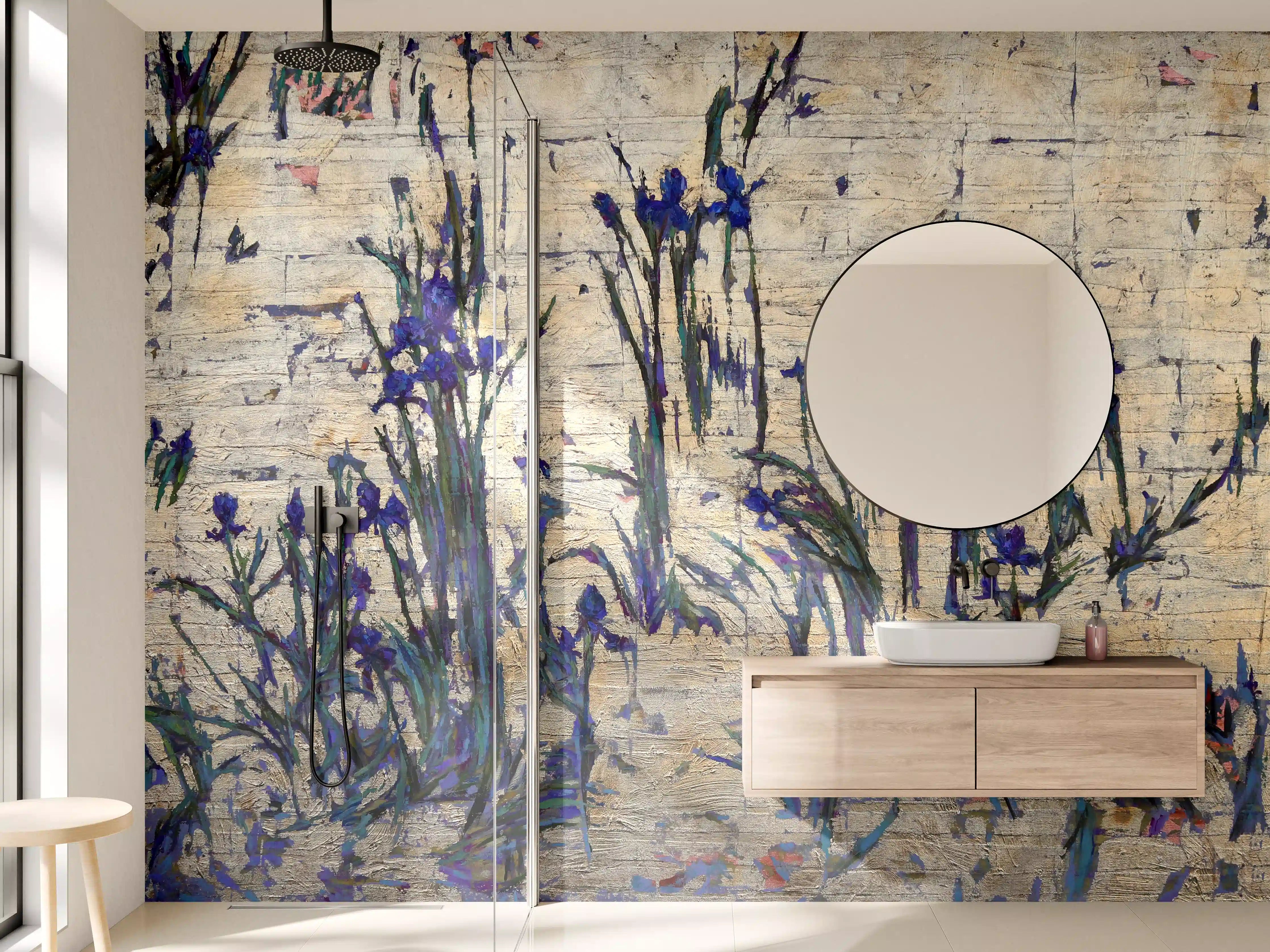 Wandverkleidung Bad - Goldener Hintergrund mit Violet