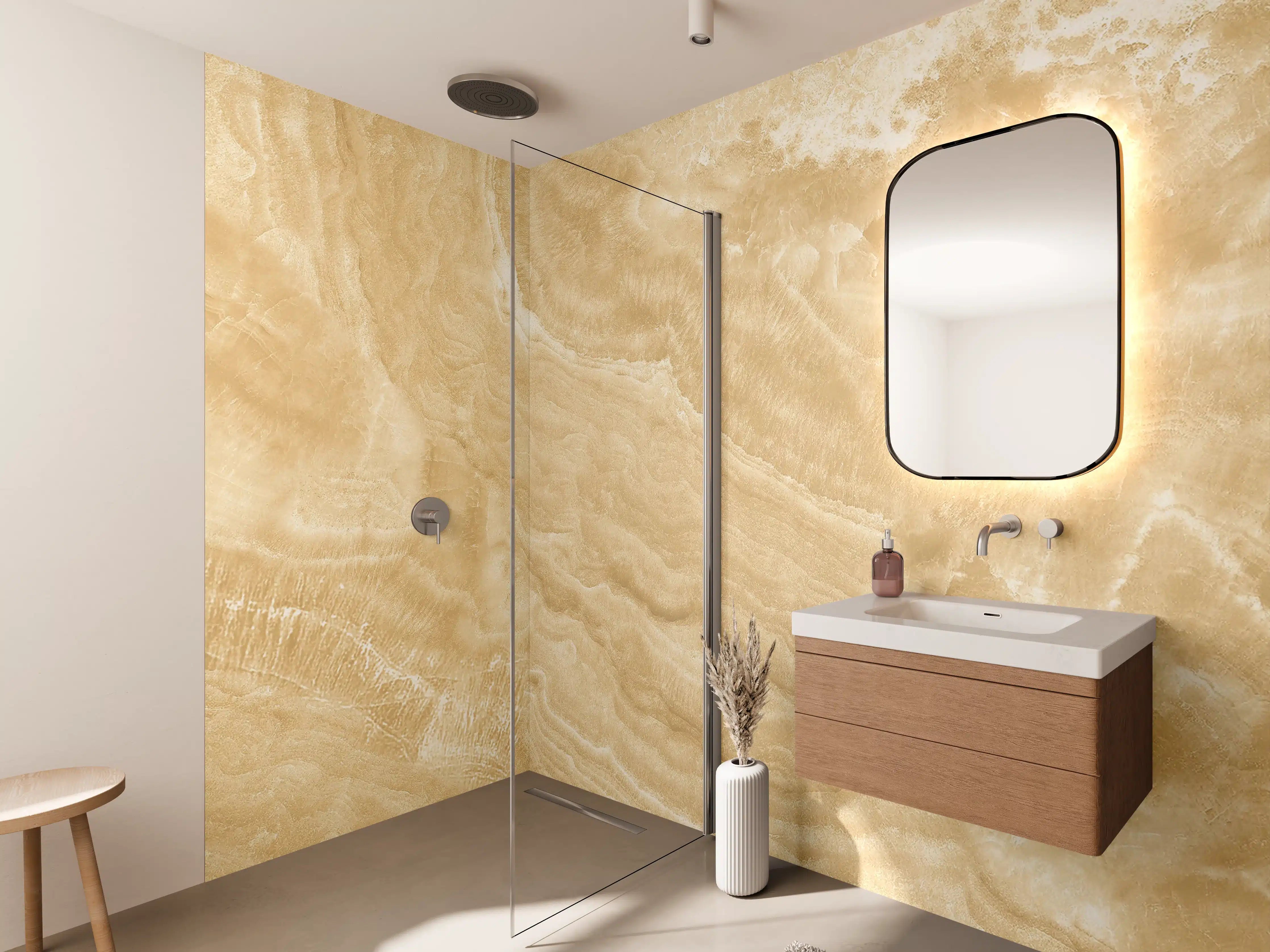 Wandverkleidung Bad - Goldener Marmor