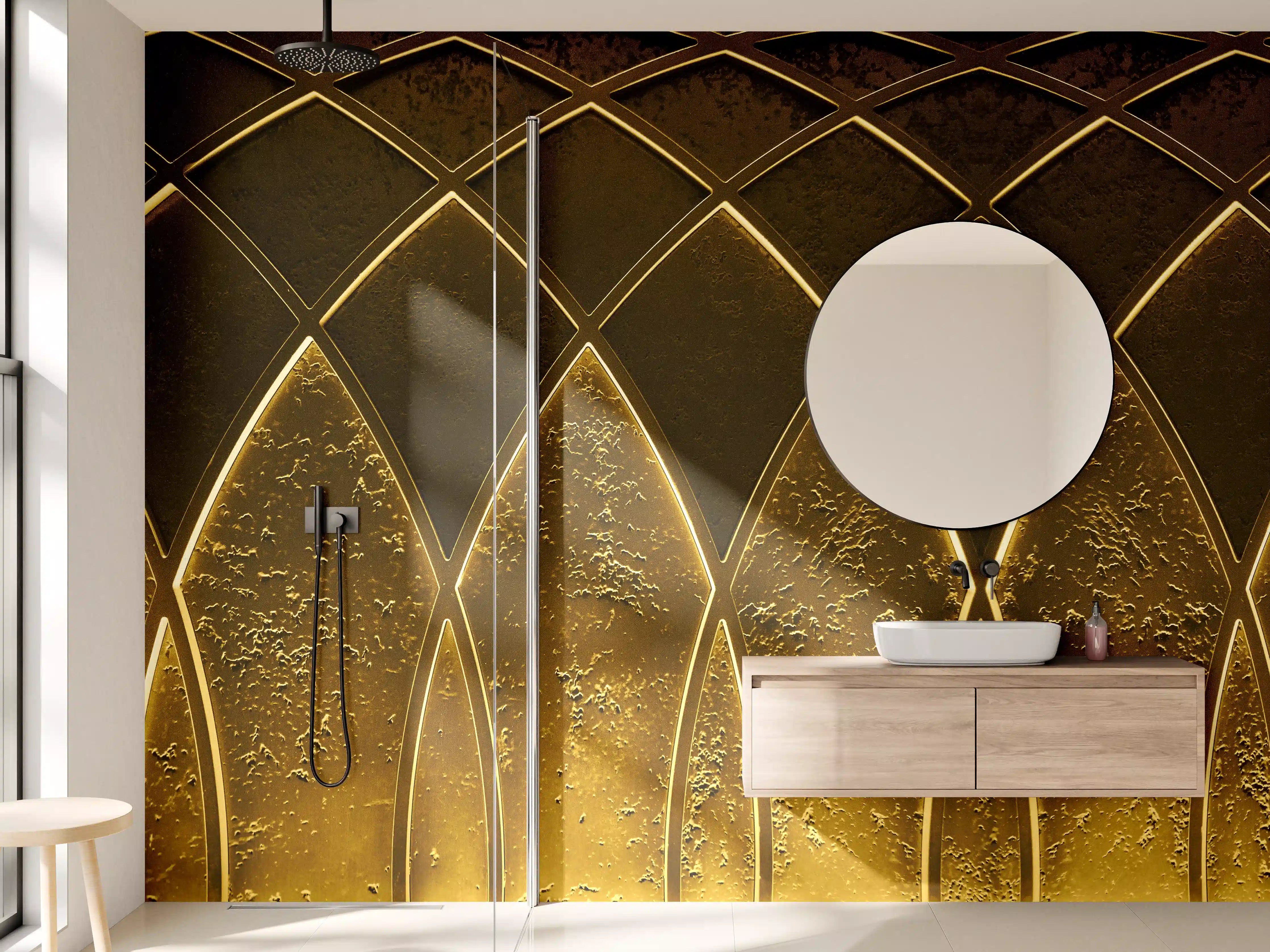 Wandverkleidung Bad - Goldenes Art-Deco-Geometriemuster