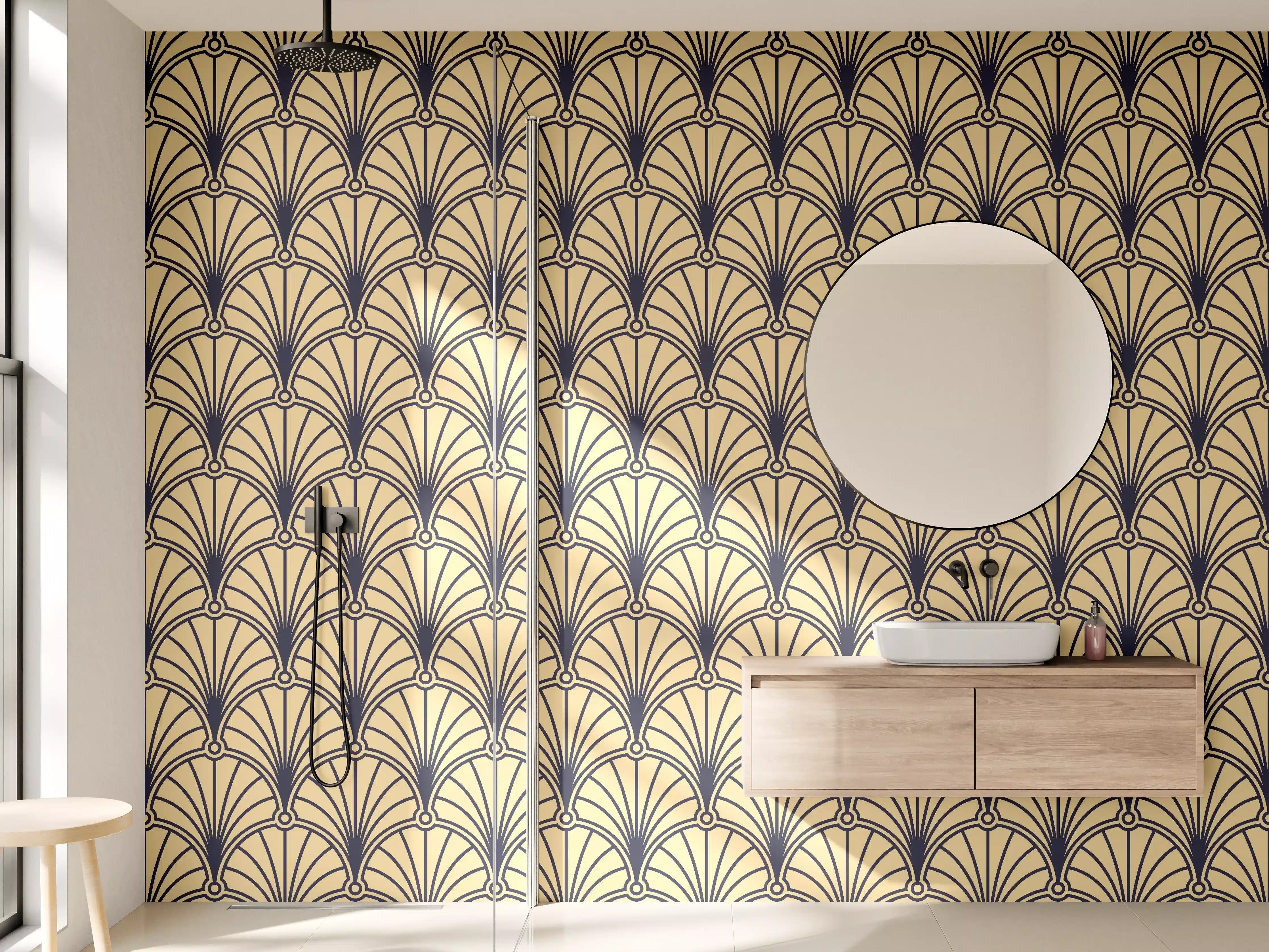 Wandverkleidung Bad - Goldenes Art-Deco-Muster