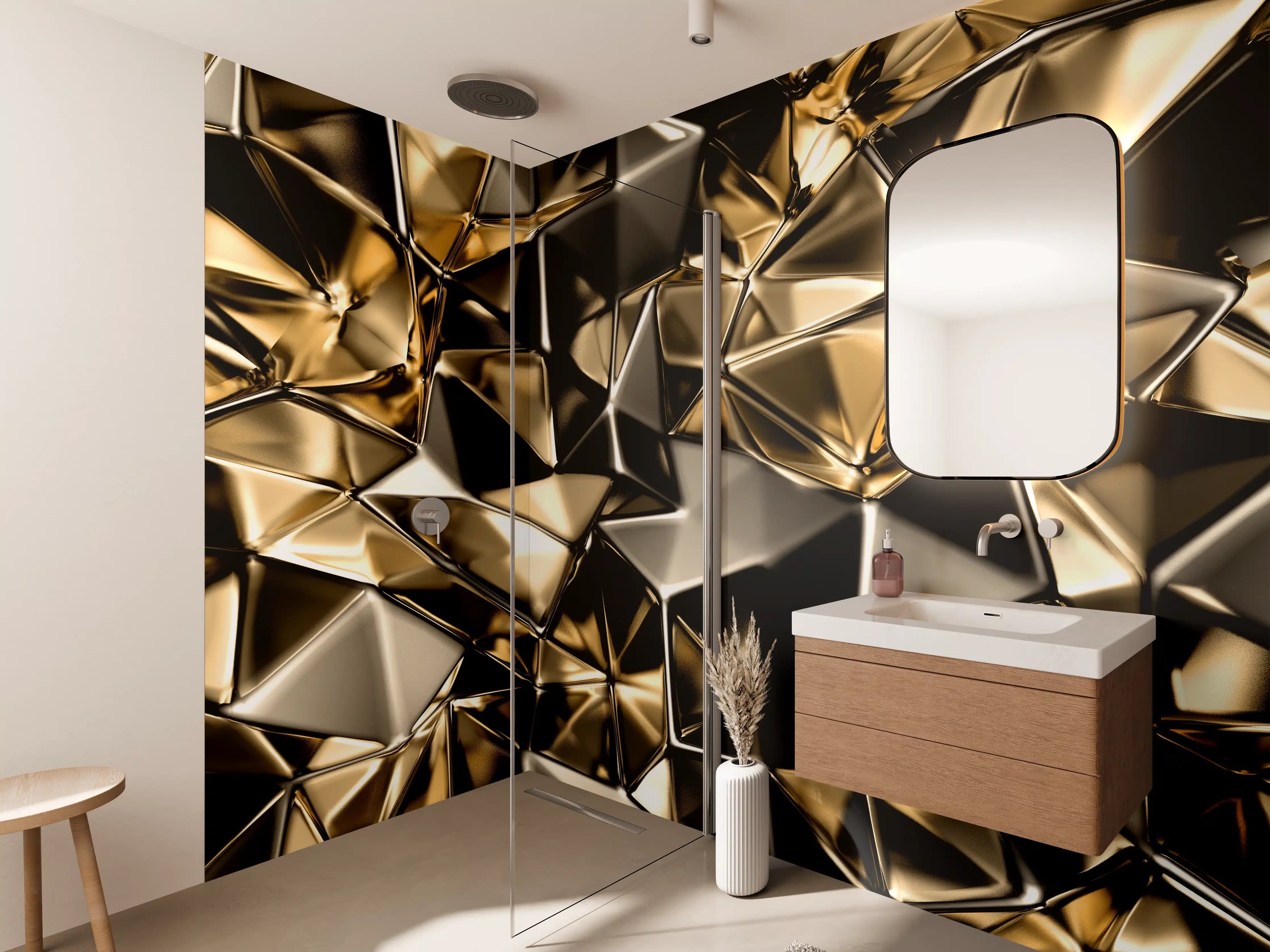 Wandverkleidung Bad - Goldenes Dreieck-Kristall-Design