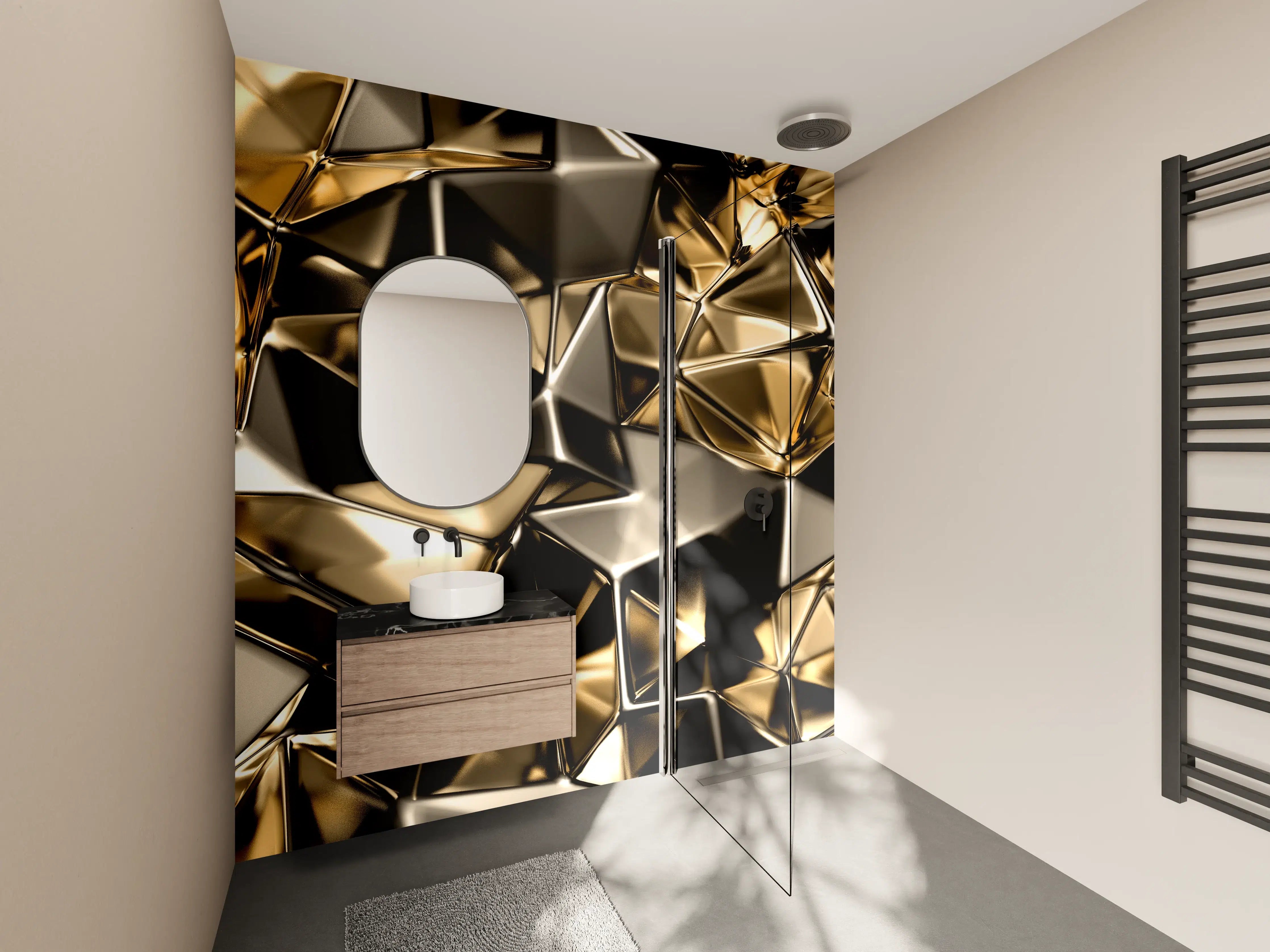 Wandverkleidung Bad - Goldenes Dreieck-Kristall-Design