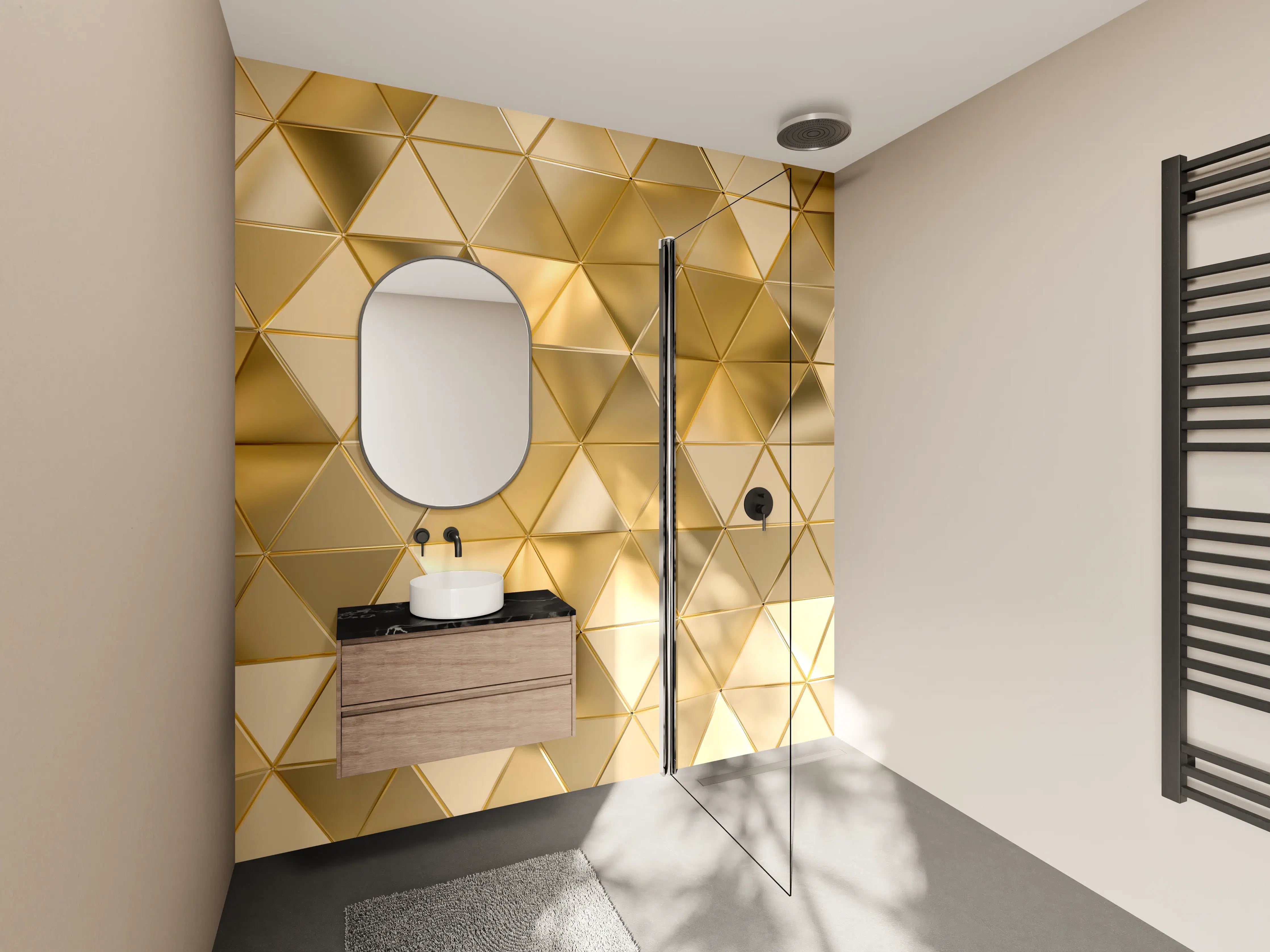 Wandverkleidung Bad - Goldenes Dreieck Polygon Muster