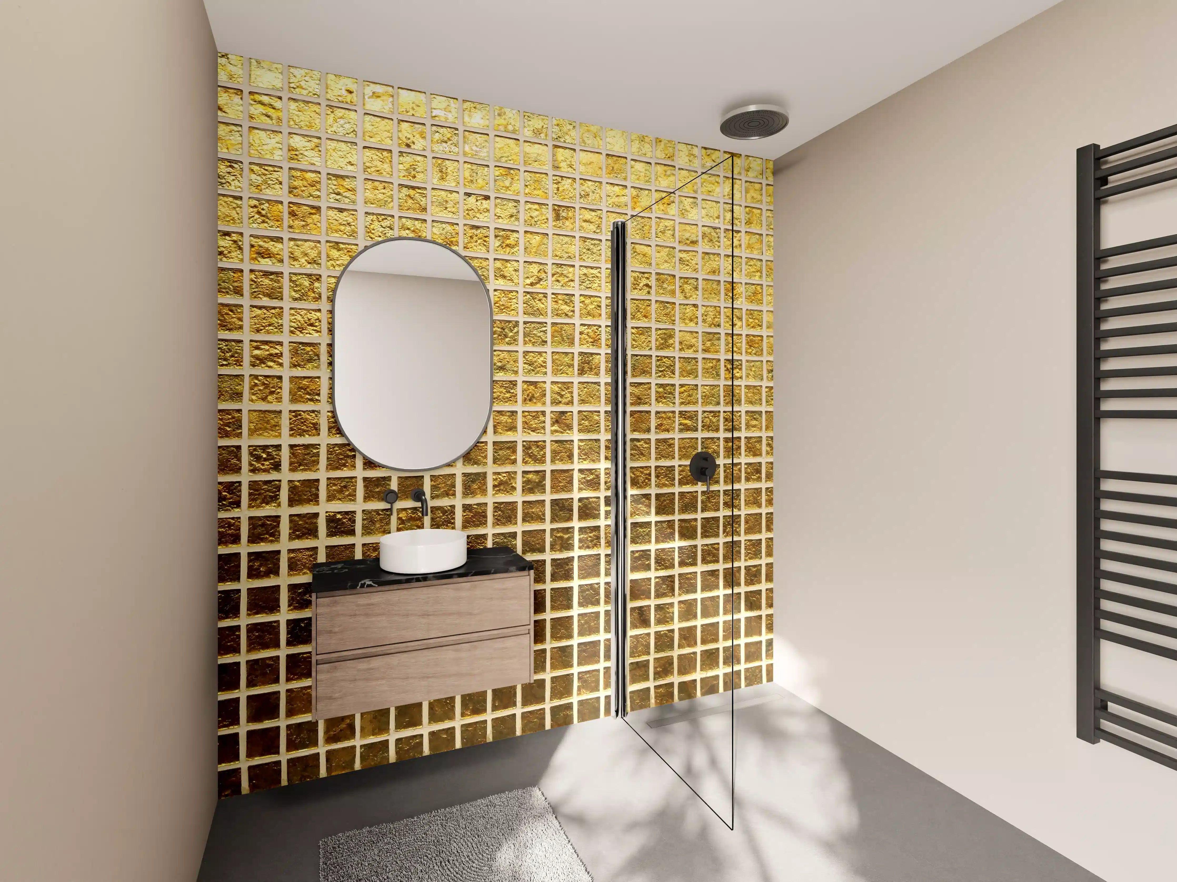 Wandverkleidung Bad - Goldenes Fliesenmuster