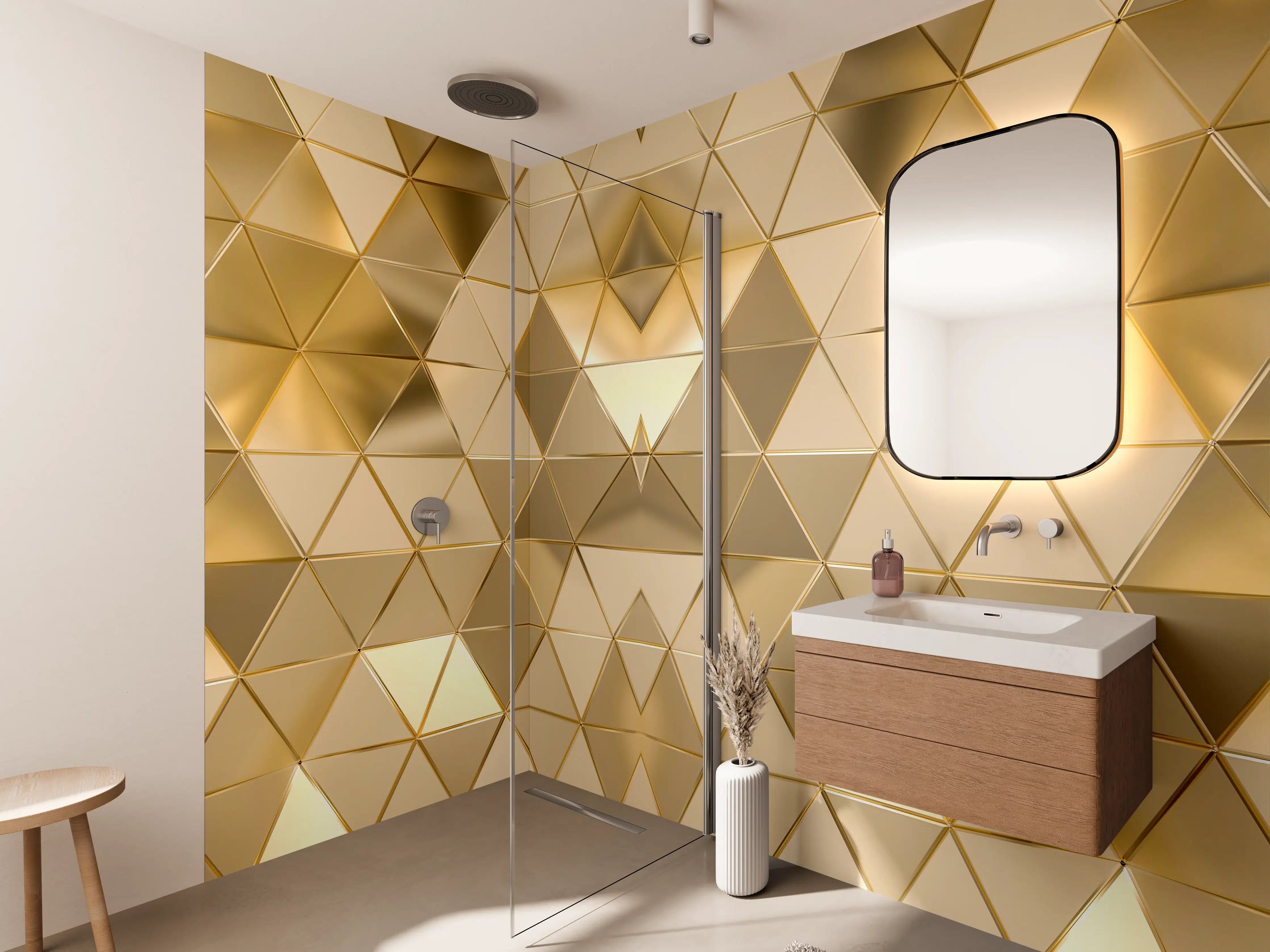 Wandverkleidung Bad - Goldenes Geometrie-Muster