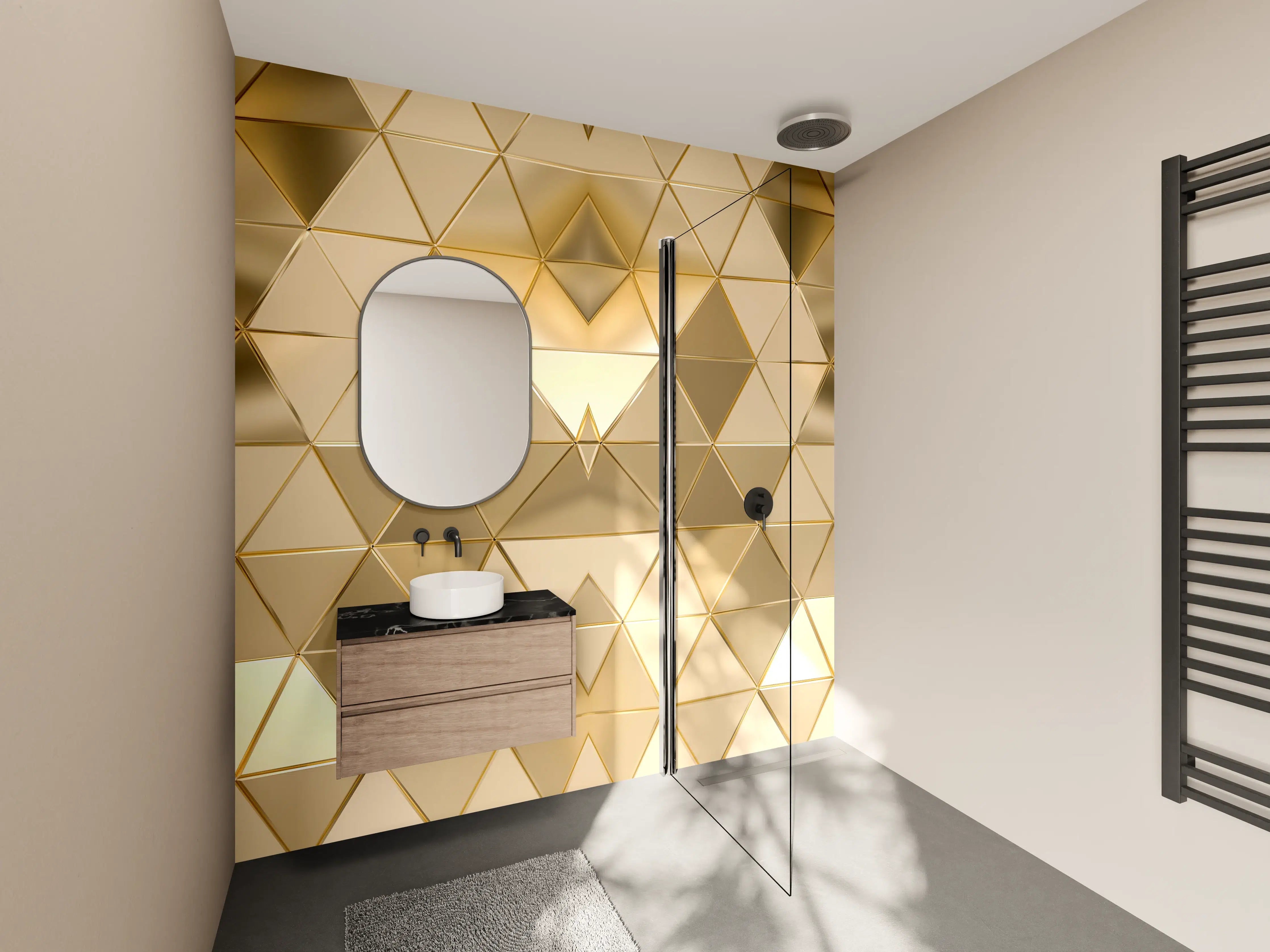Wandverkleidung Bad - Goldenes Geometrie-Muster