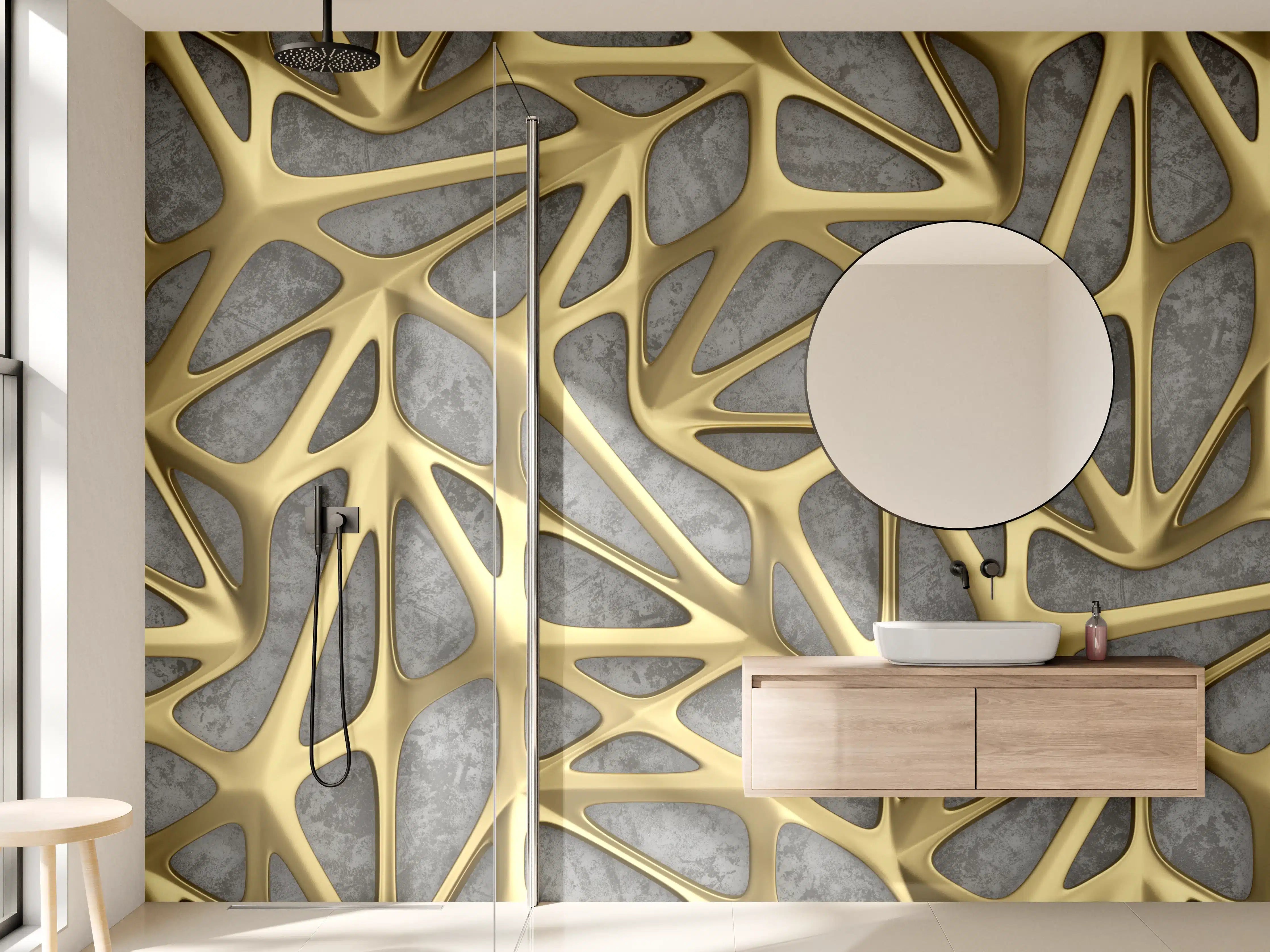 Wandverkleidung Bad - Goldenes Gitter Muster